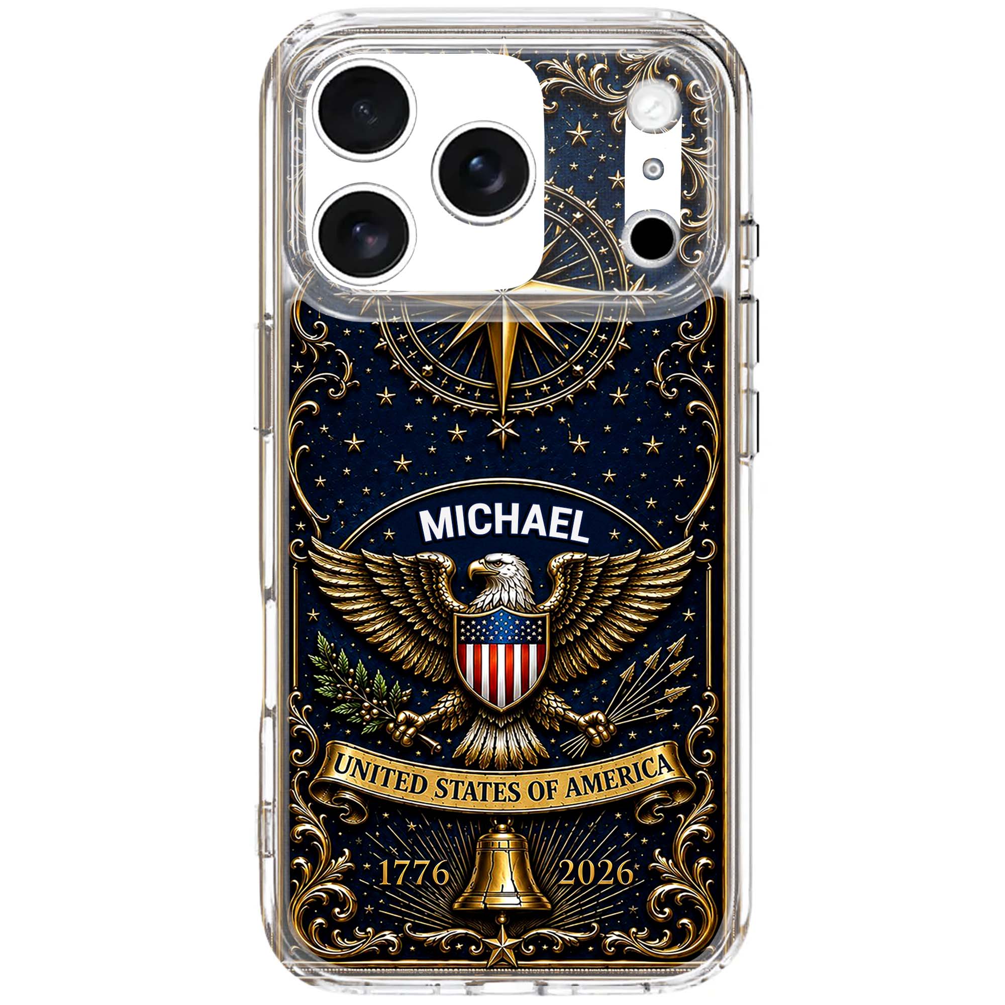 Personalized Clear Phone Case US Eagle Design Custom Name Gift for Dad