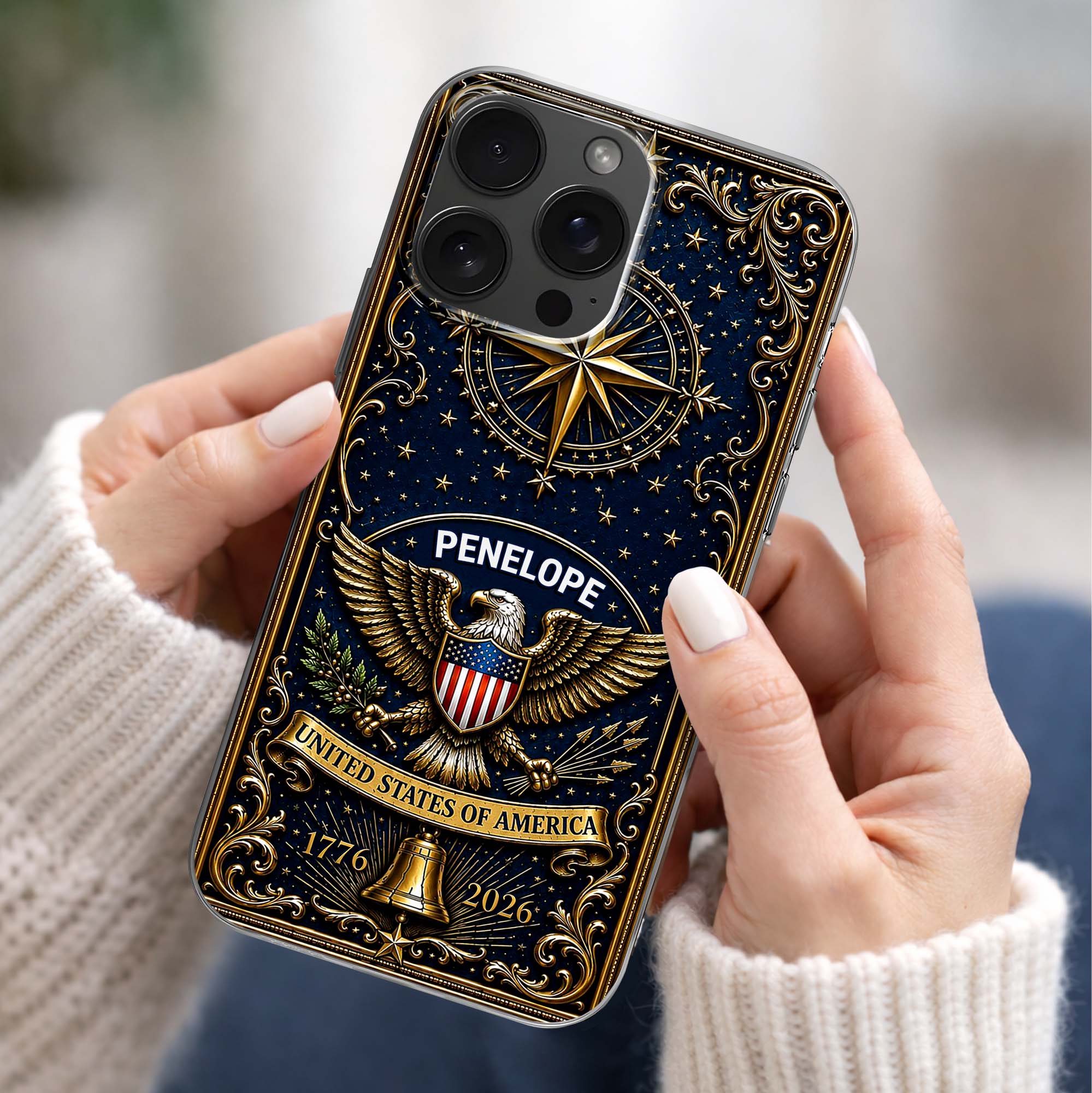 Personalized Clear Phone Case US Eagle Design Custom Name Gift for Dad