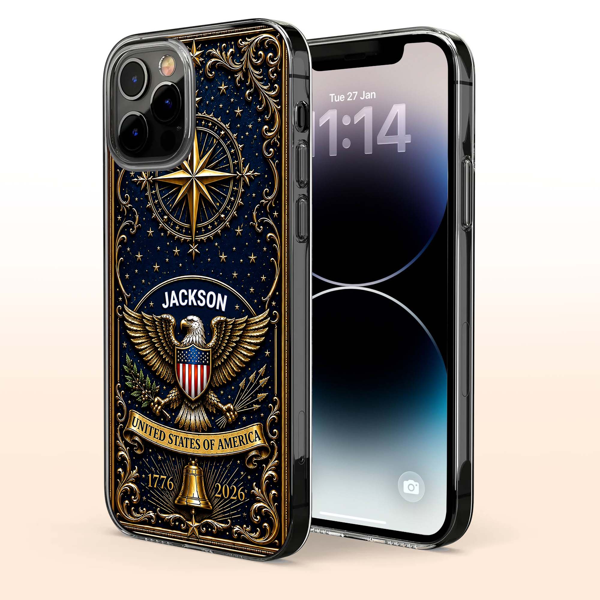 Personalized Clear Phone Case US Eagle Design Custom Name Gift for Dad