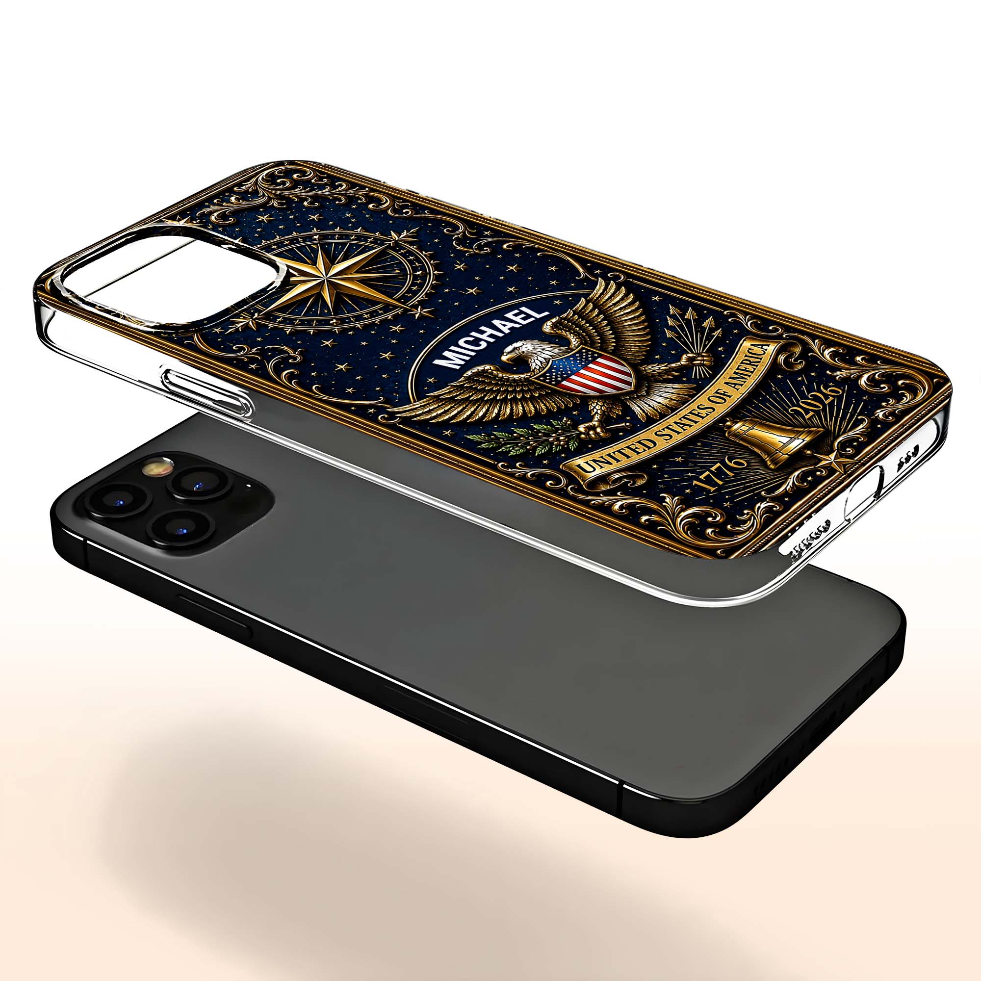 Personalized Clear Phone Case US Eagle Design Custom Name Gift for Dad