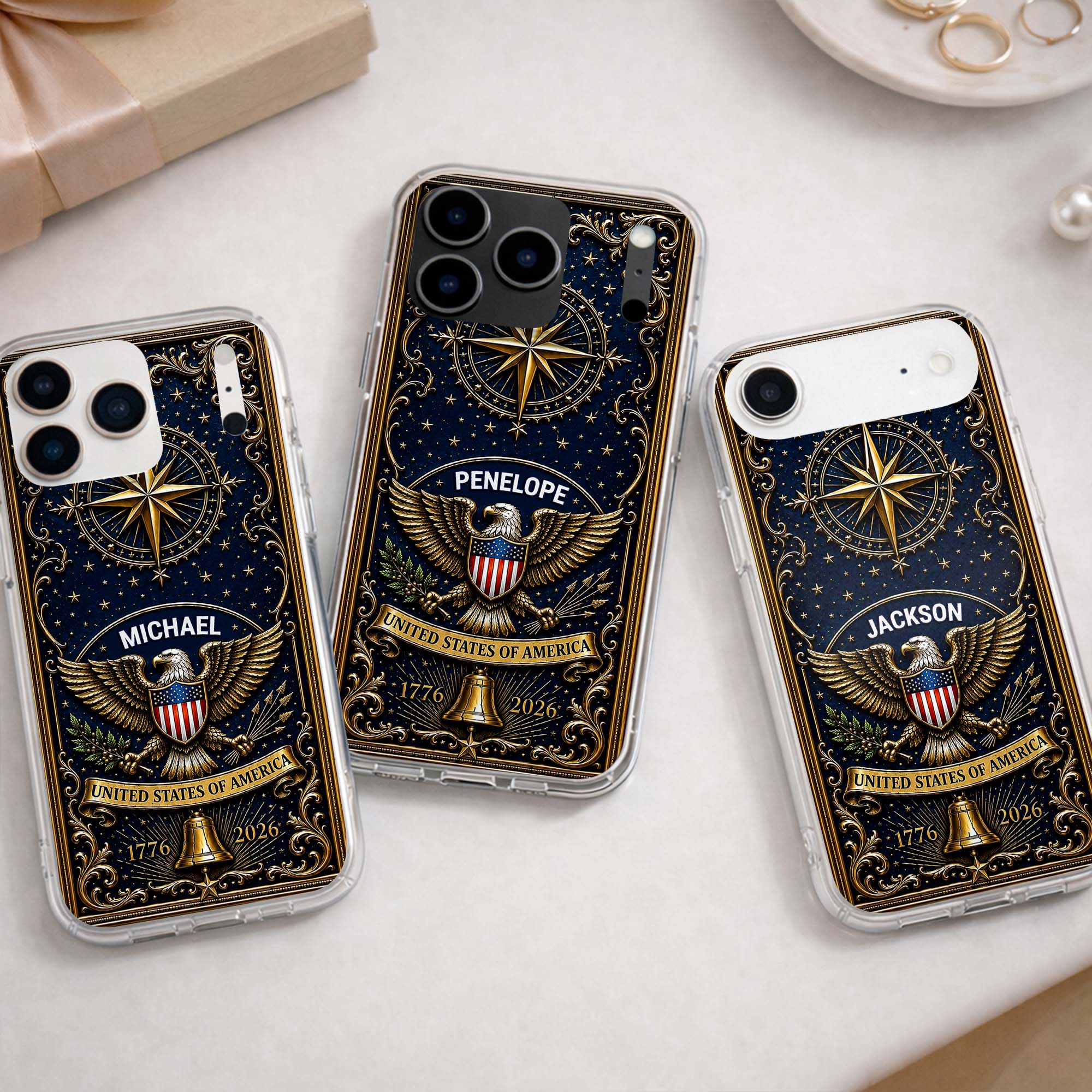 Personalized Clear Phone Case US Eagle Design Custom Name Gift for Dad