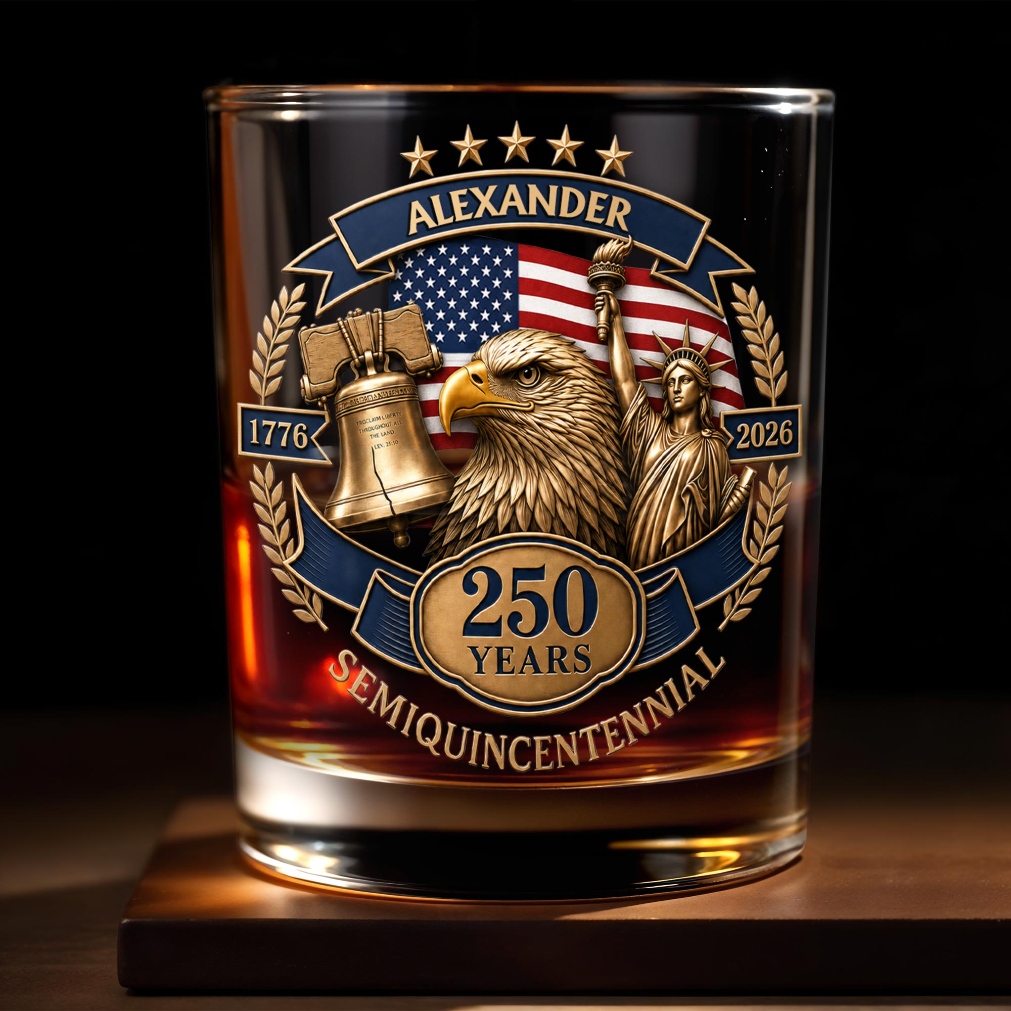 Personalized Custom Whiskey Glass Unique Gift for Dad 4th of July