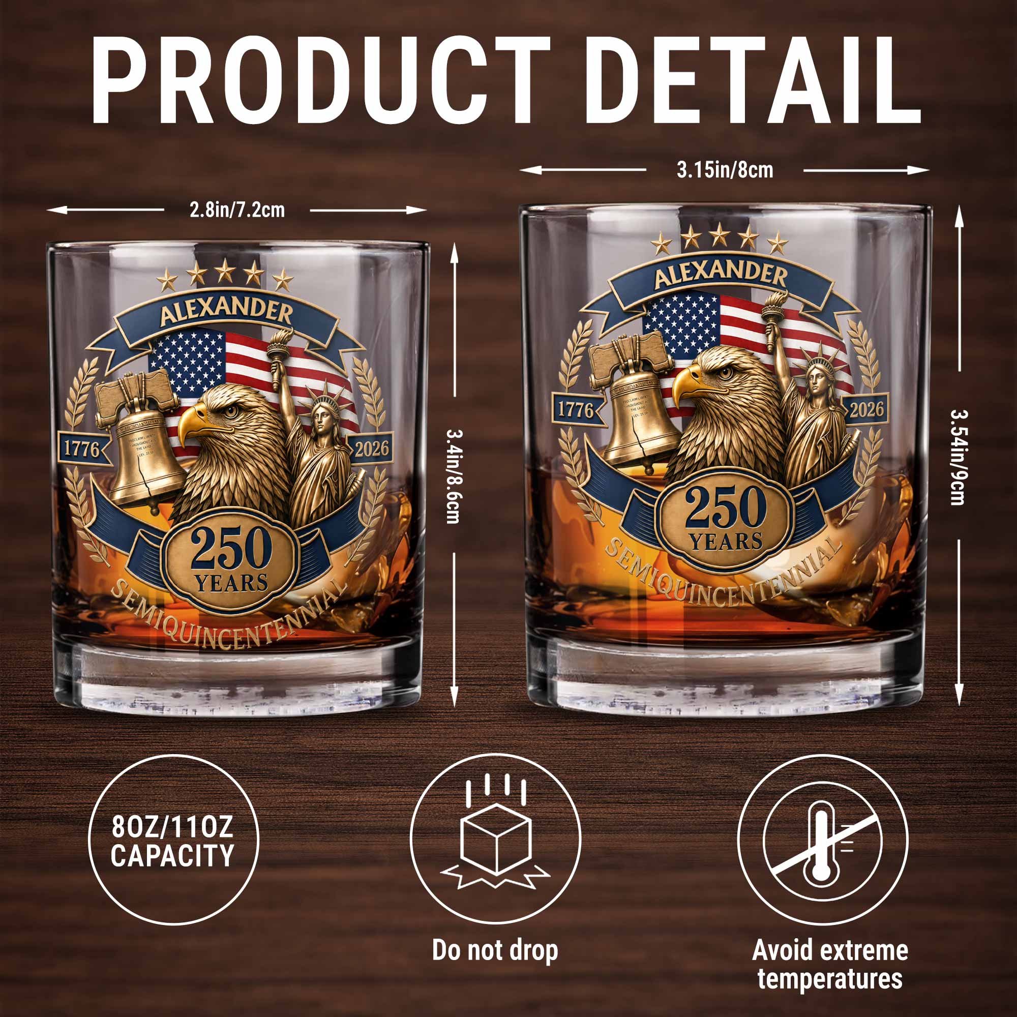 Personalized Custom Whiskey Glass Unique Gift for Dad 4th of July