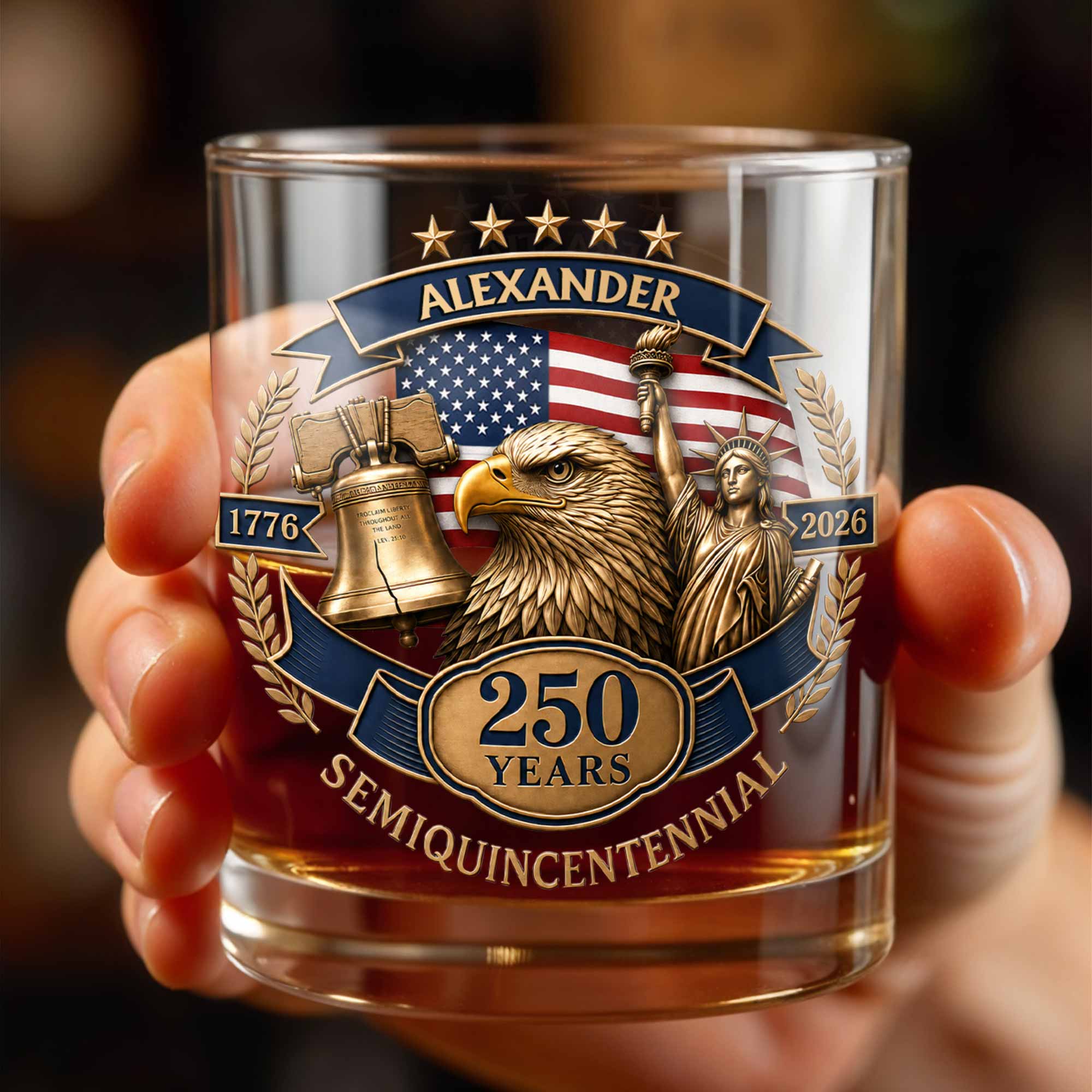 Personalized Custom Whiskey Glass Unique Gift for Dad 4th of July