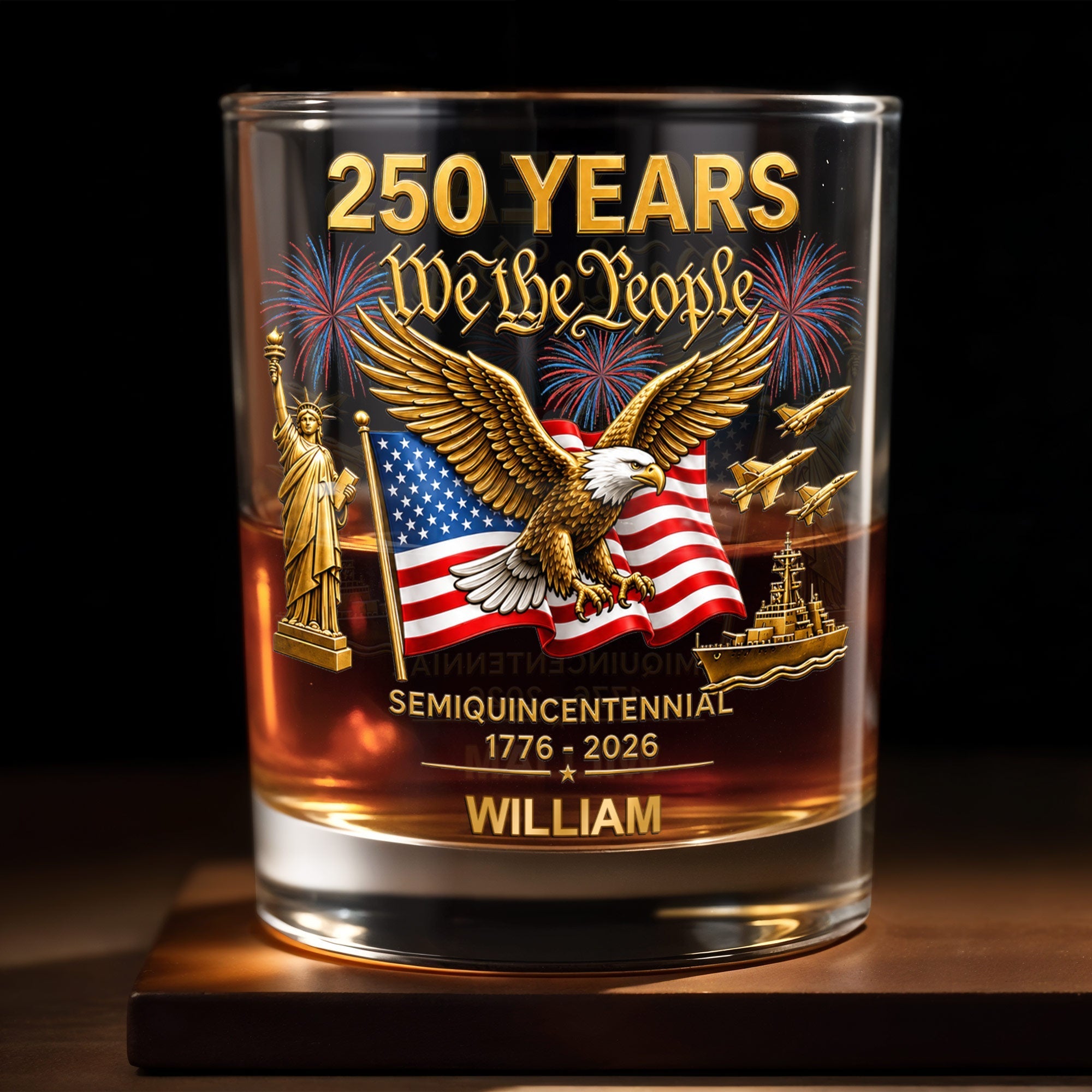 Personalized Custom Whiskey Glass with Eagle USA Flag Gift for Dad