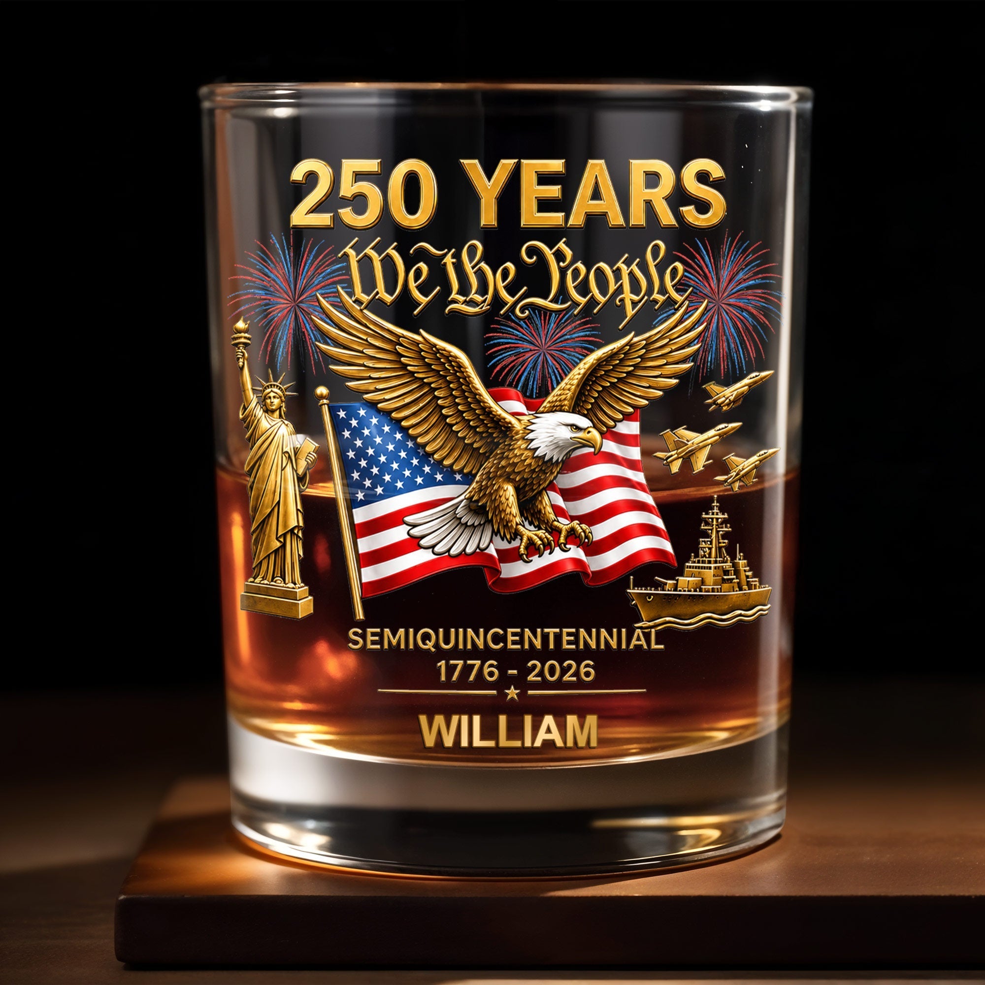 Personalized Custom Whiskey Glass with Eagle USA Flag Gift for Dad