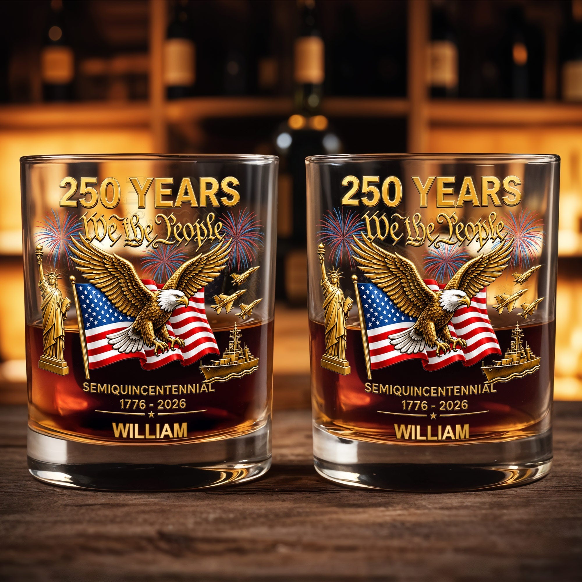Personalized Custom Whiskey Glass with Eagle USA Flag Gift for Dad