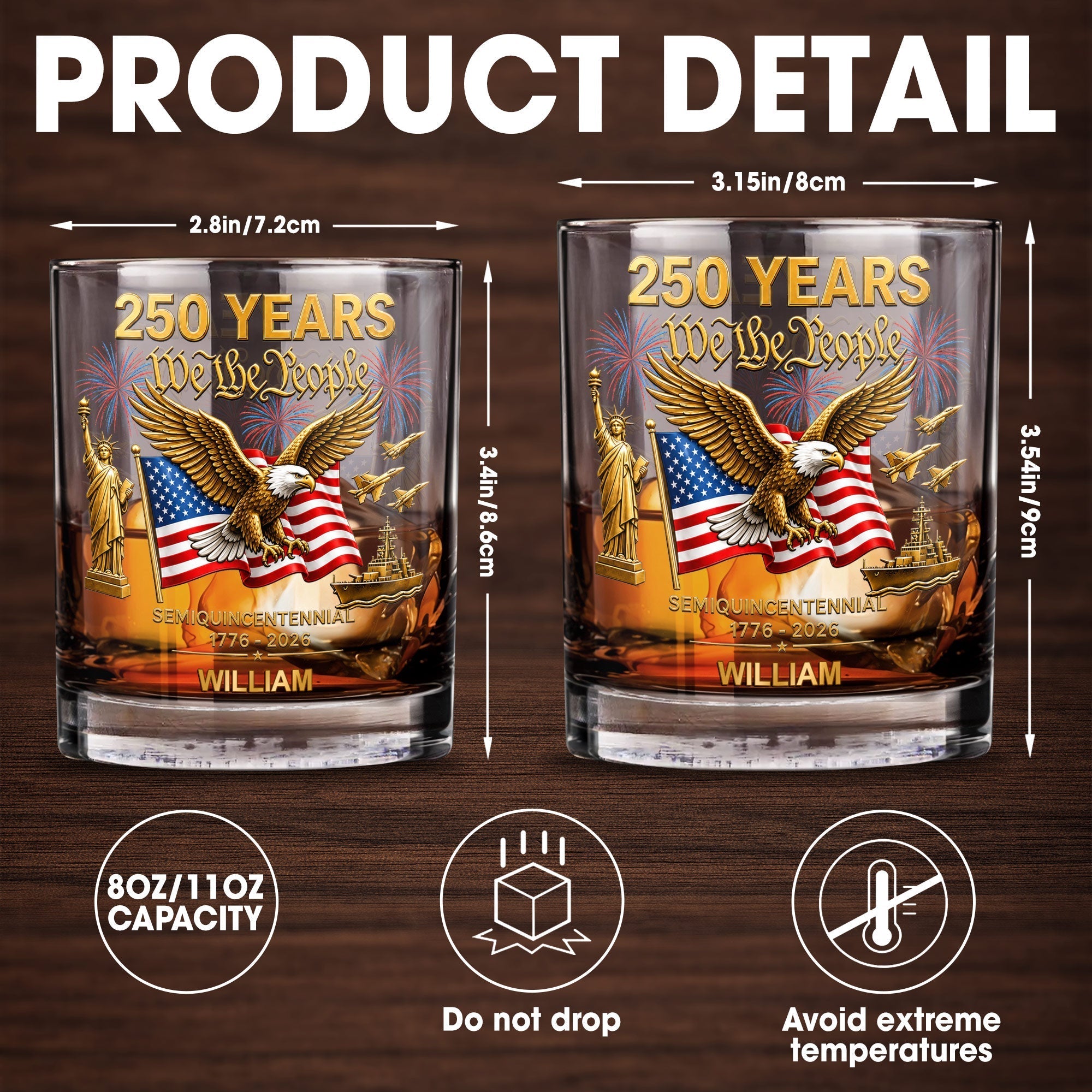 Personalized Custom Whiskey Glass with Eagle USA Flag Gift for Dad