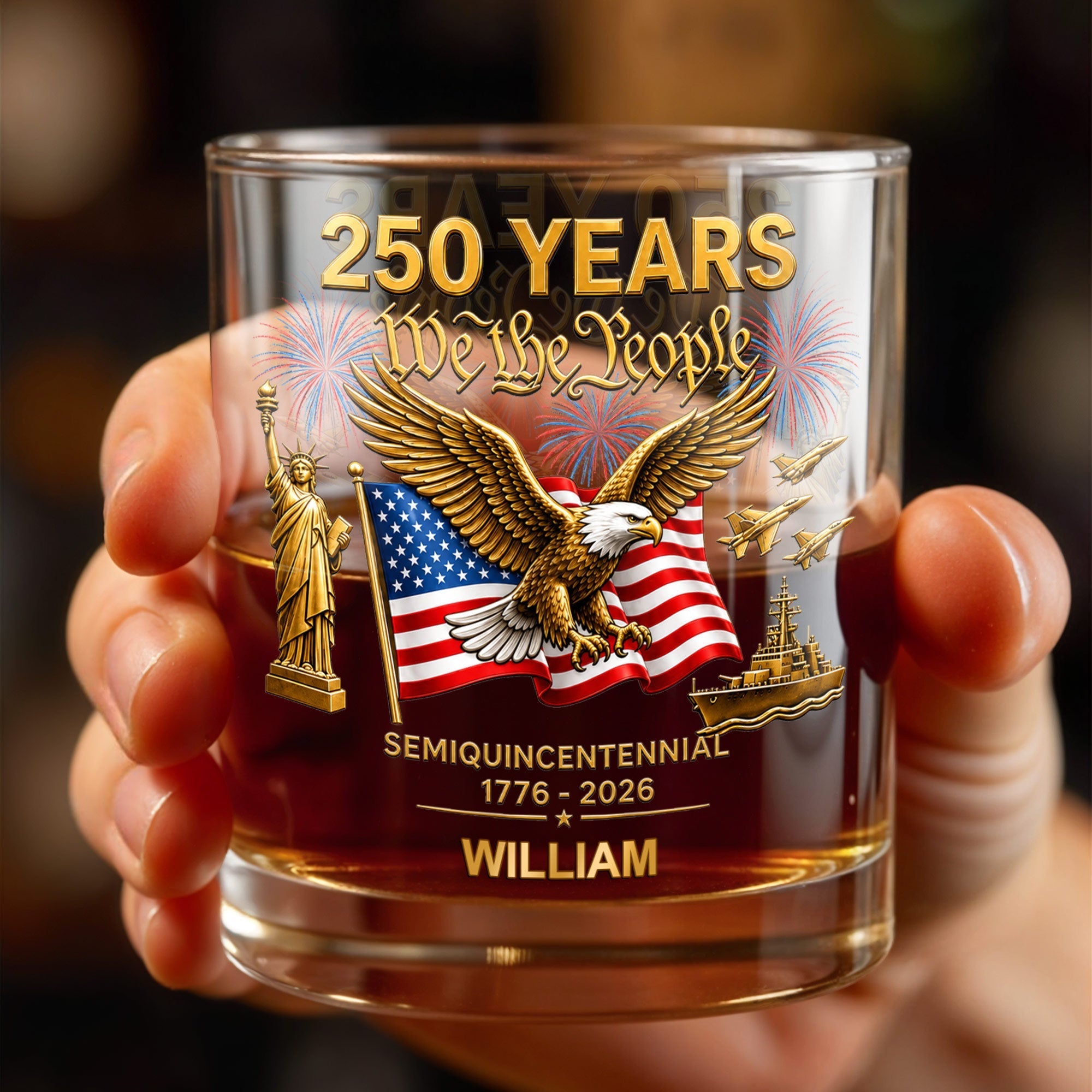 Personalized Custom Whiskey Glass with Eagle USA Flag Gift for Dad