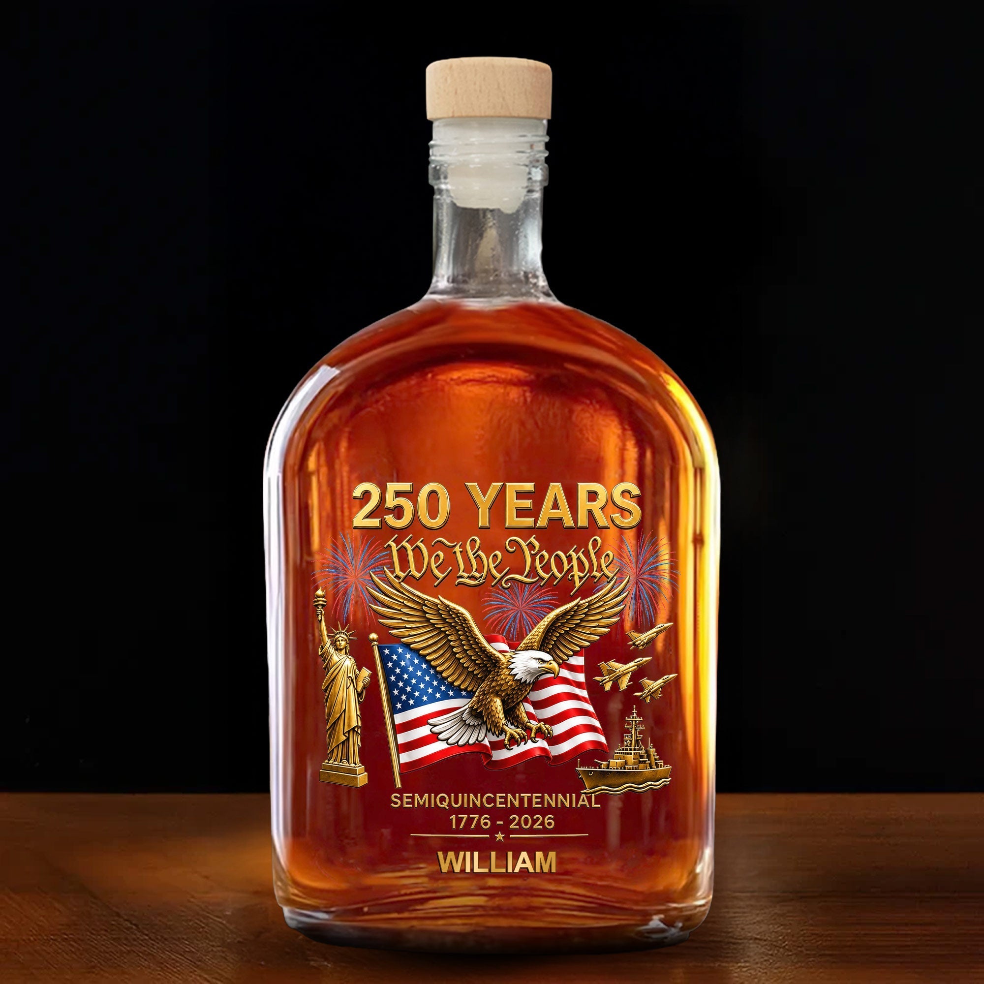 Personalized Whiskey Bottle with Eagle & USA Flag Gift for Dad