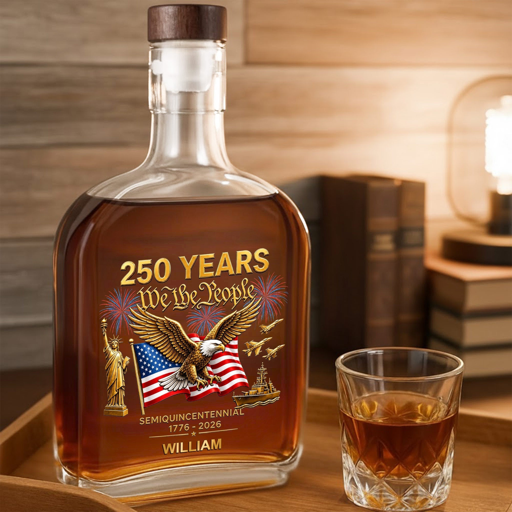 Personalized Whiskey Bottle with Eagle & USA Flag Gift for Dad