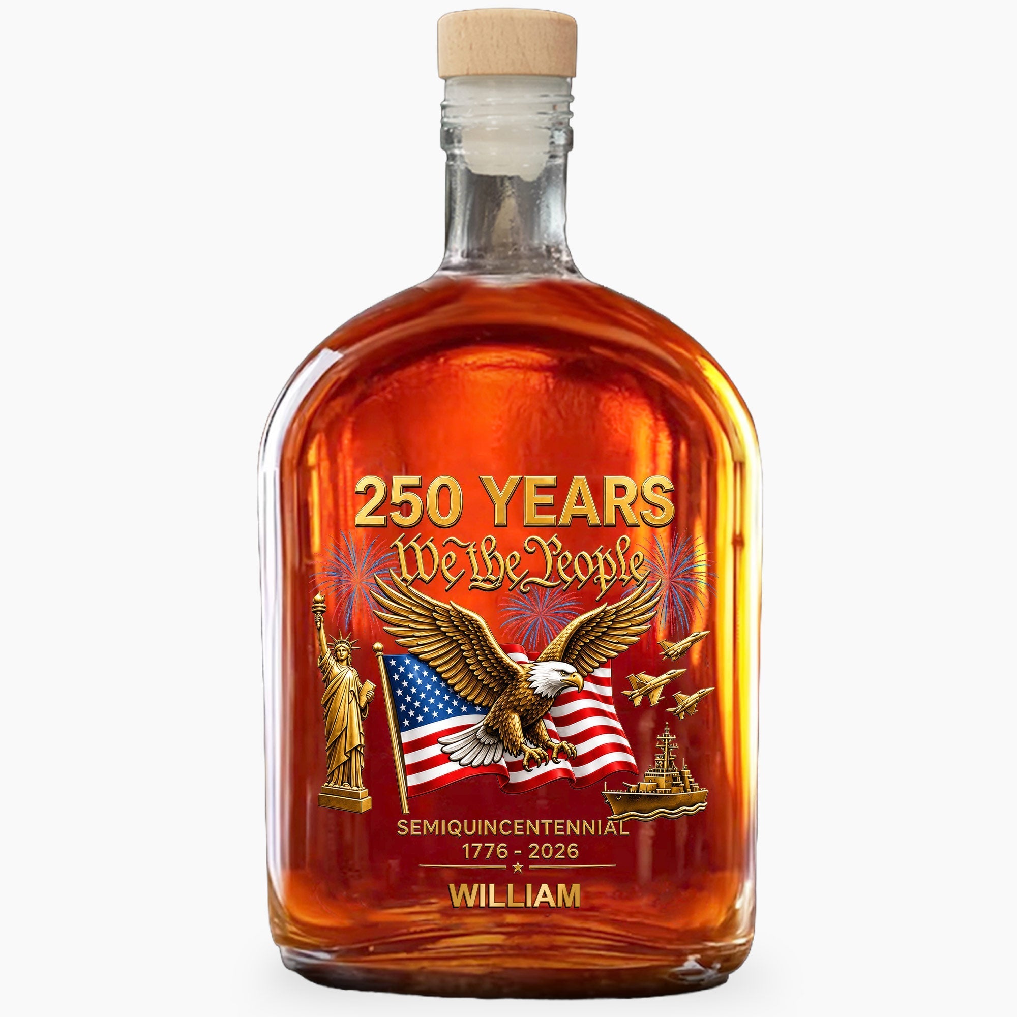 Personalized Whiskey Bottle with Eagle & USA Flag Gift for Dad