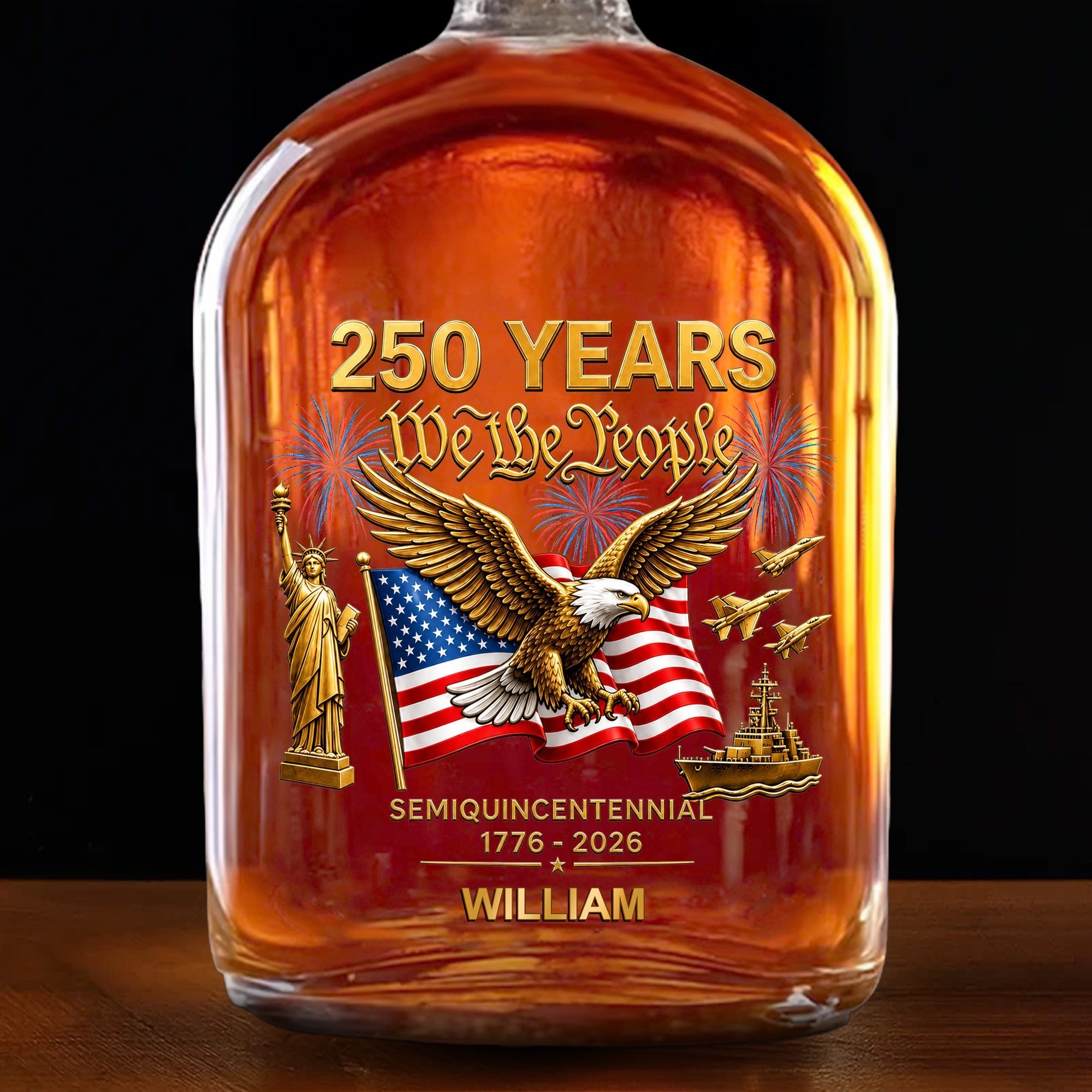 Personalized Whiskey Bottle with Eagle & USA Flag Gift for Dad