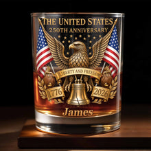 Load image into Gallery viewer, Personalized Custom Whiskey Glass Gift for Dad - 4th of July Eagle &amp; Liberty Bell

