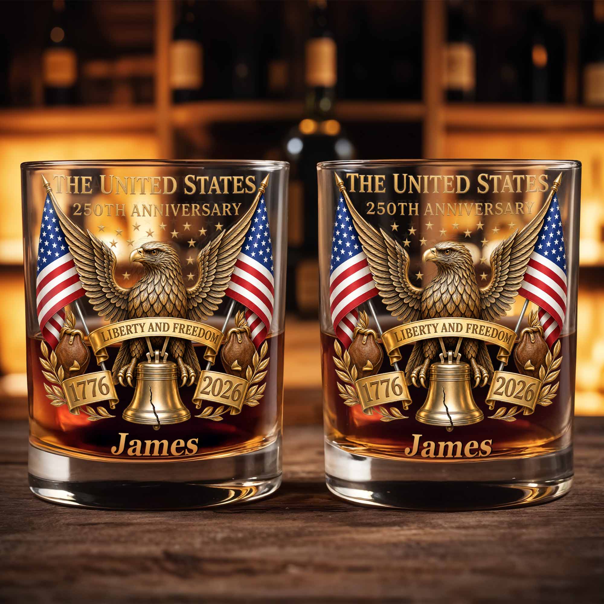 Personalized Custom Whiskey Glass Gift for Dad - 4th of July Eagle & Liberty Bell