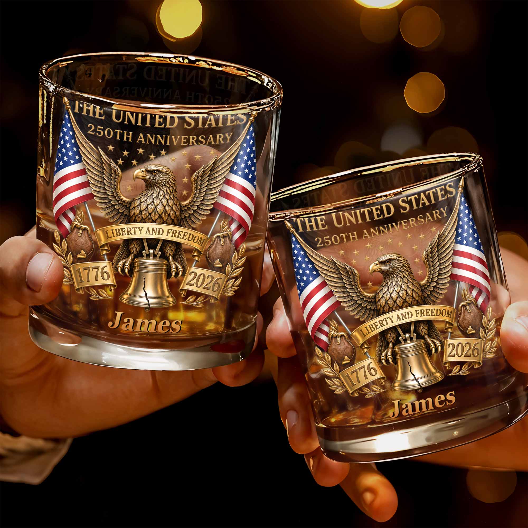 Personalized Custom Whiskey Glass Gift for Dad - 4th of July Eagle & Liberty Bell