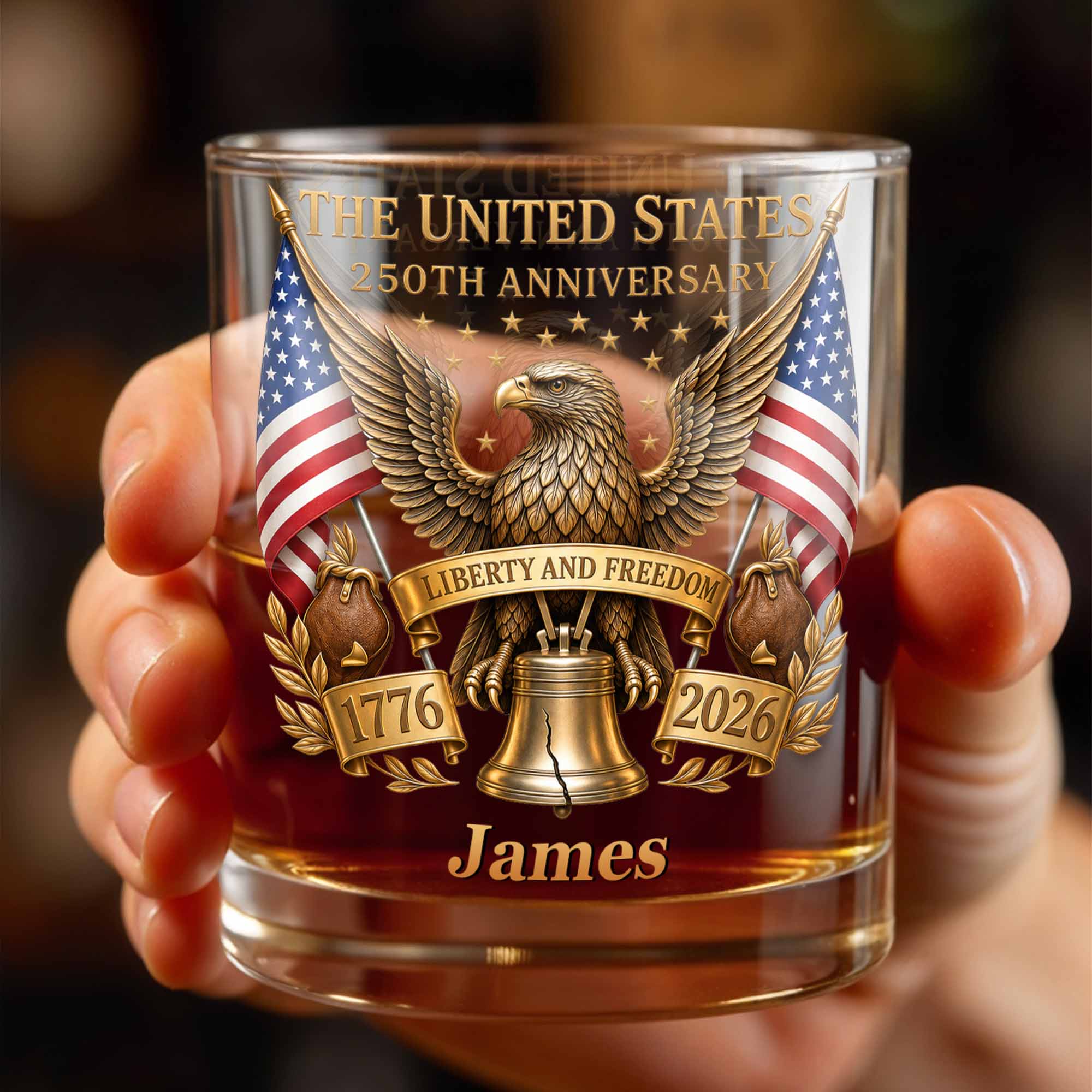 Personalized Custom Whiskey Glass Gift for Dad - 4th of July Eagle & Liberty Bell