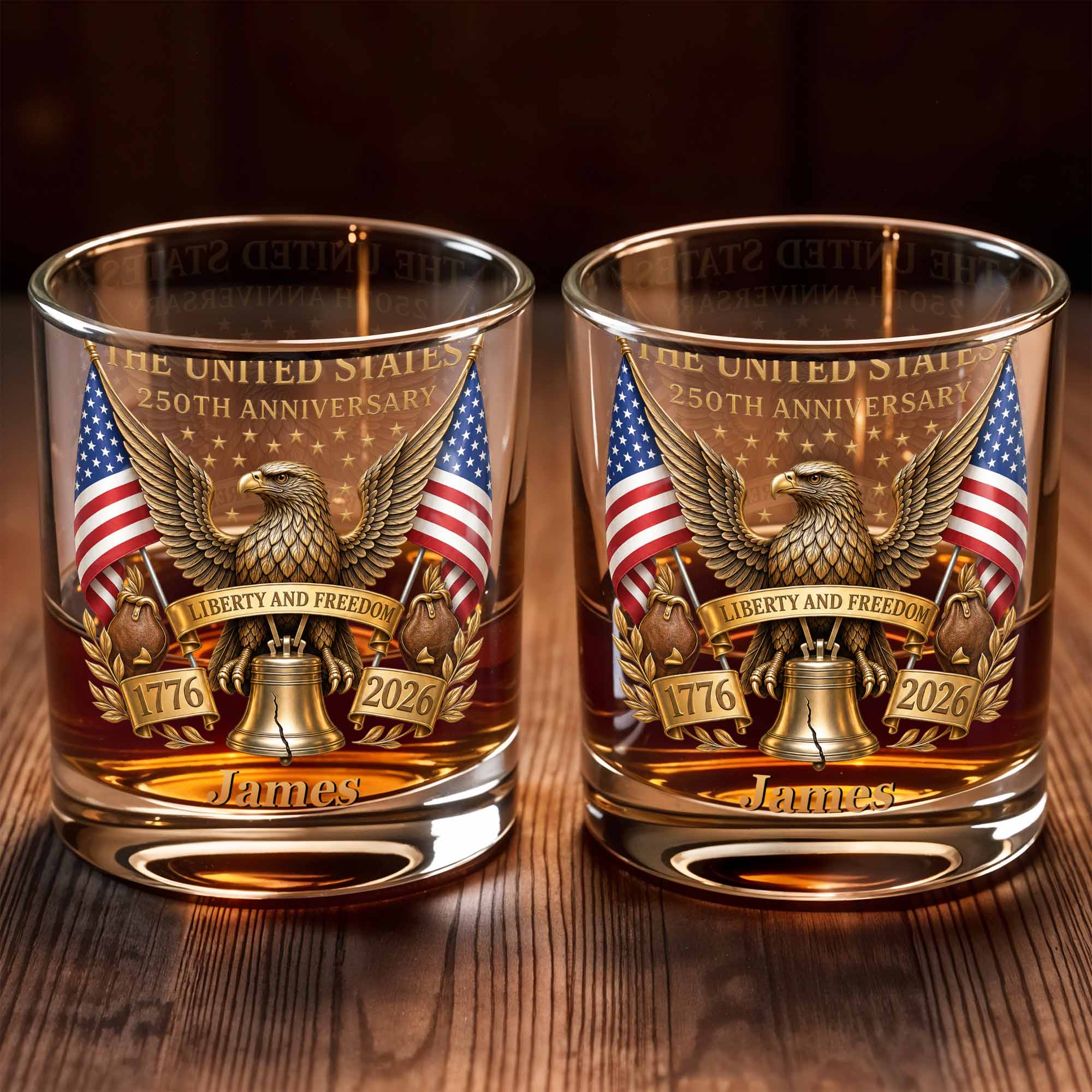 Personalized Custom Whiskey Glass Gift for Dad - 4th of July Eagle & Liberty Bell