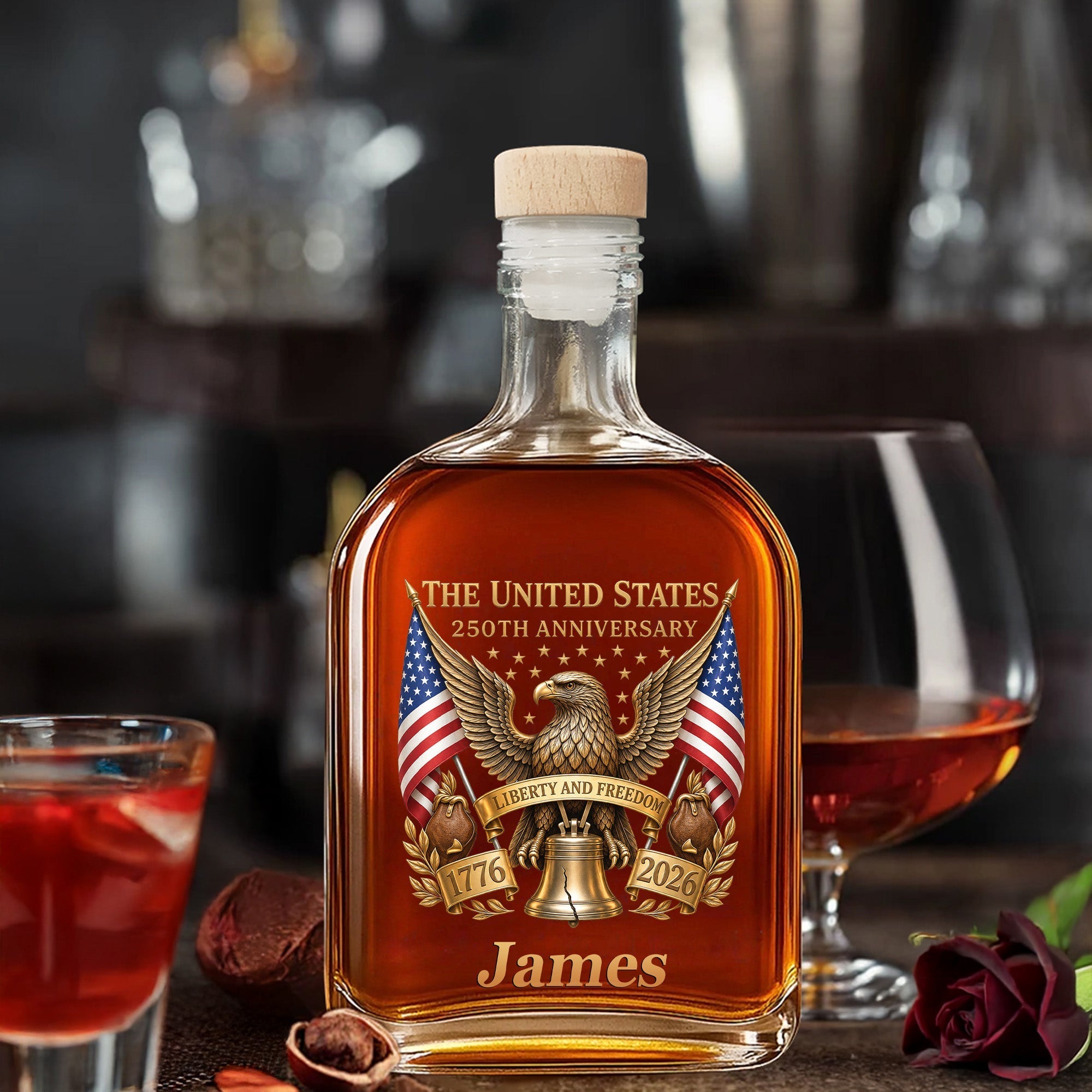Personalized Whiskey Bottle Custom Name Gift for Dad 4th of July