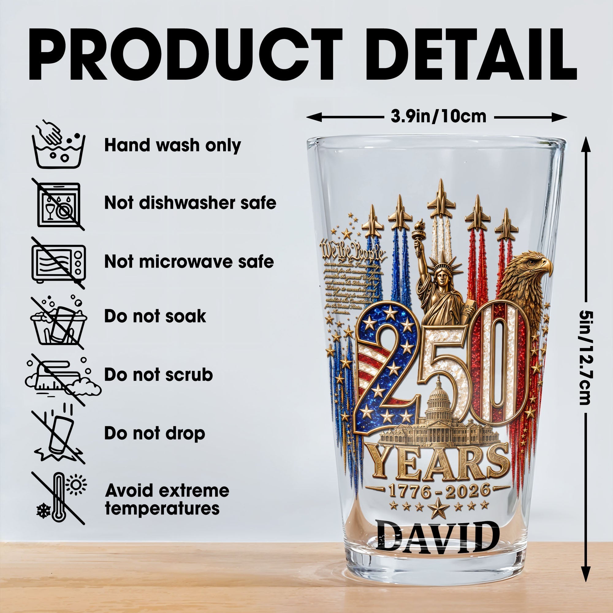 Personalized Beer Glass Custom Name Independence Day Gift