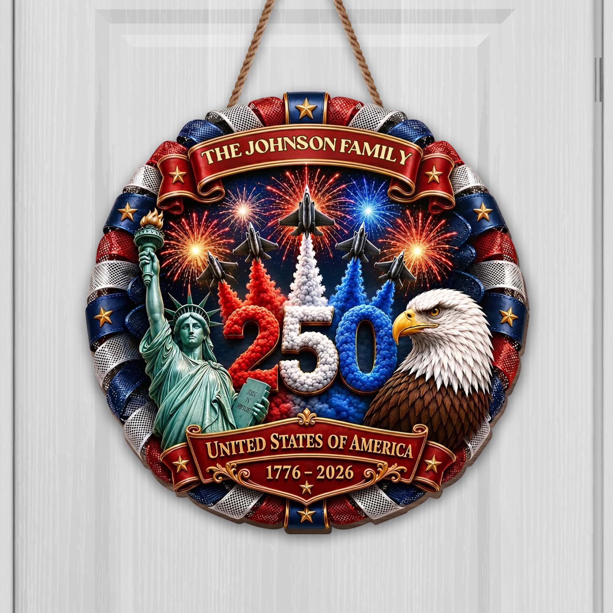 Personalized USA Statue of Liberty Wood Sign Custom Family Gift