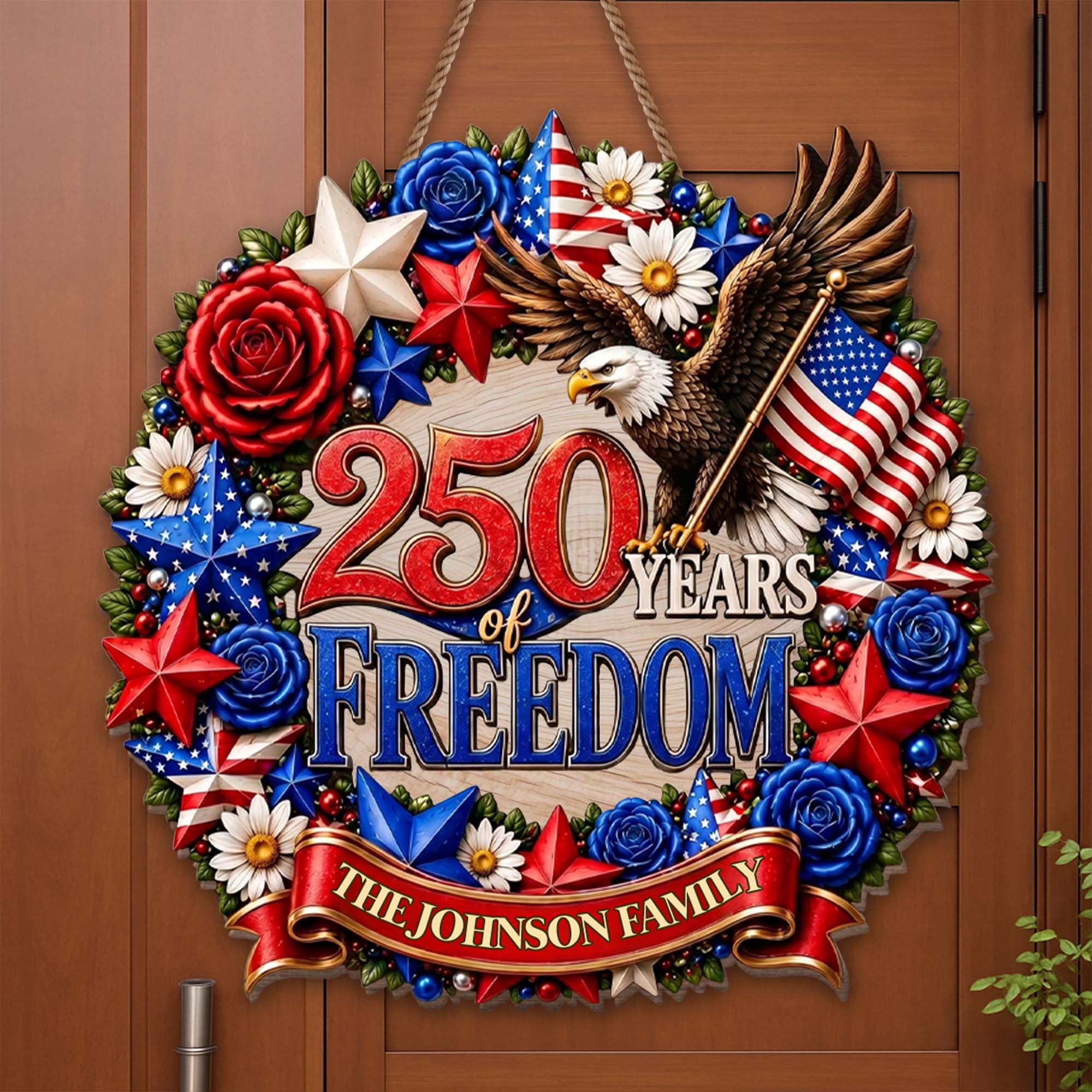 Personalized Patriotic Family Wood Sign Custom Name Gift for Dad
