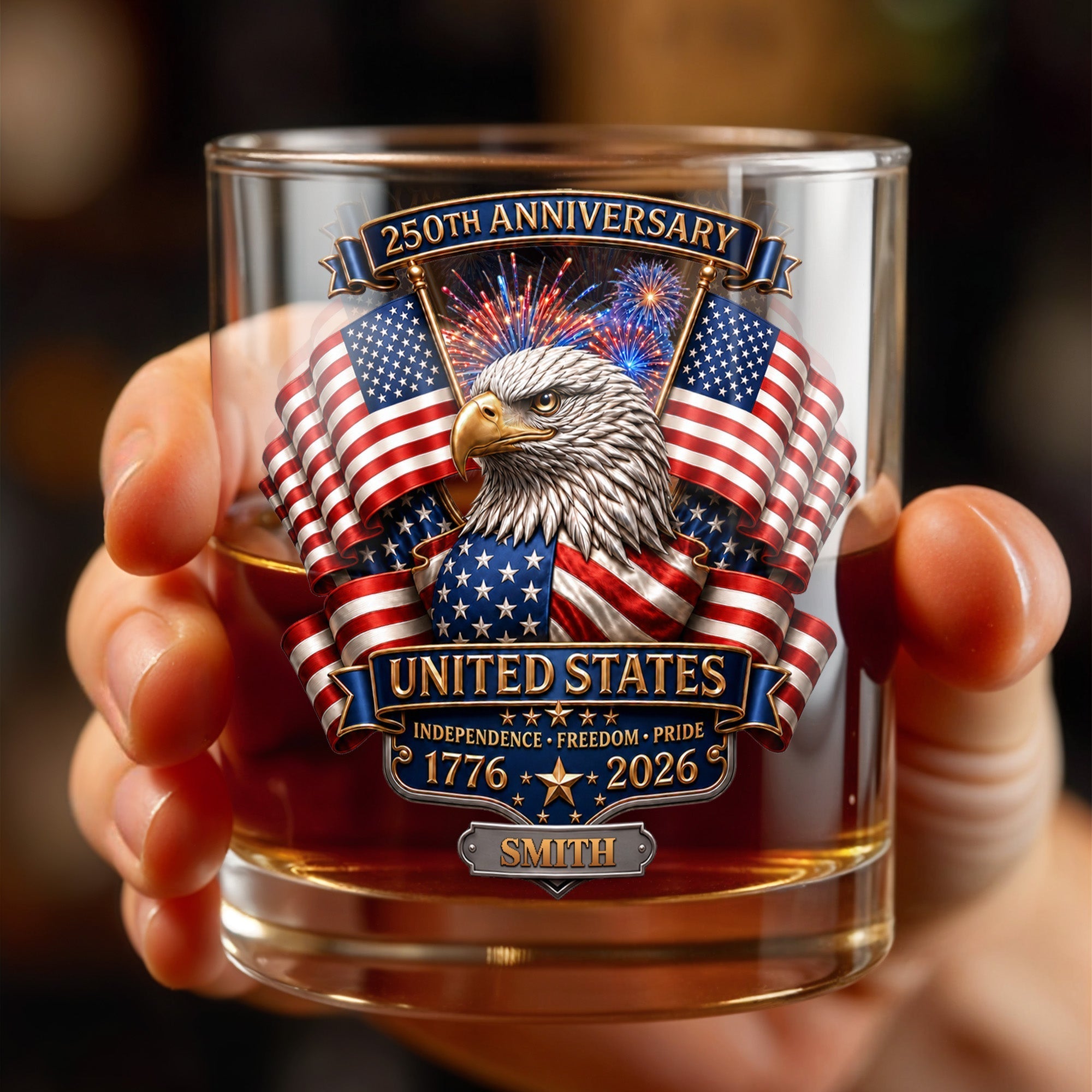 Personalized Custom Whiskey Glass Gift for Dad, USA Flag Design, 8oz or 11oz
