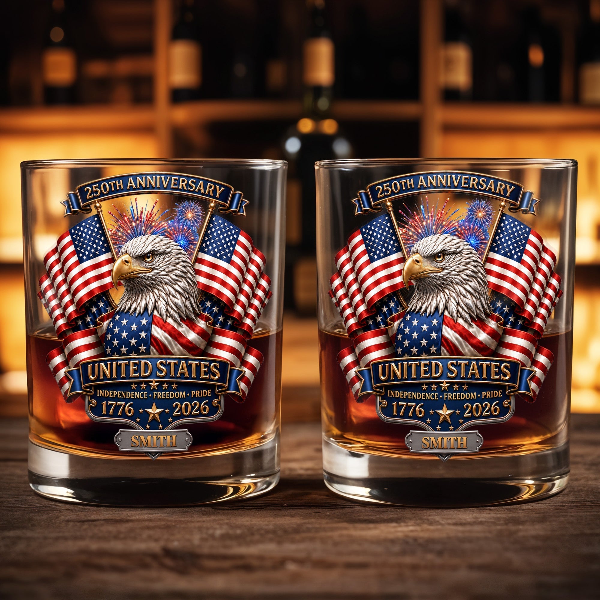 Personalized Custom Whiskey Glass Gift for Dad, USA Flag Design, 8oz or 11oz