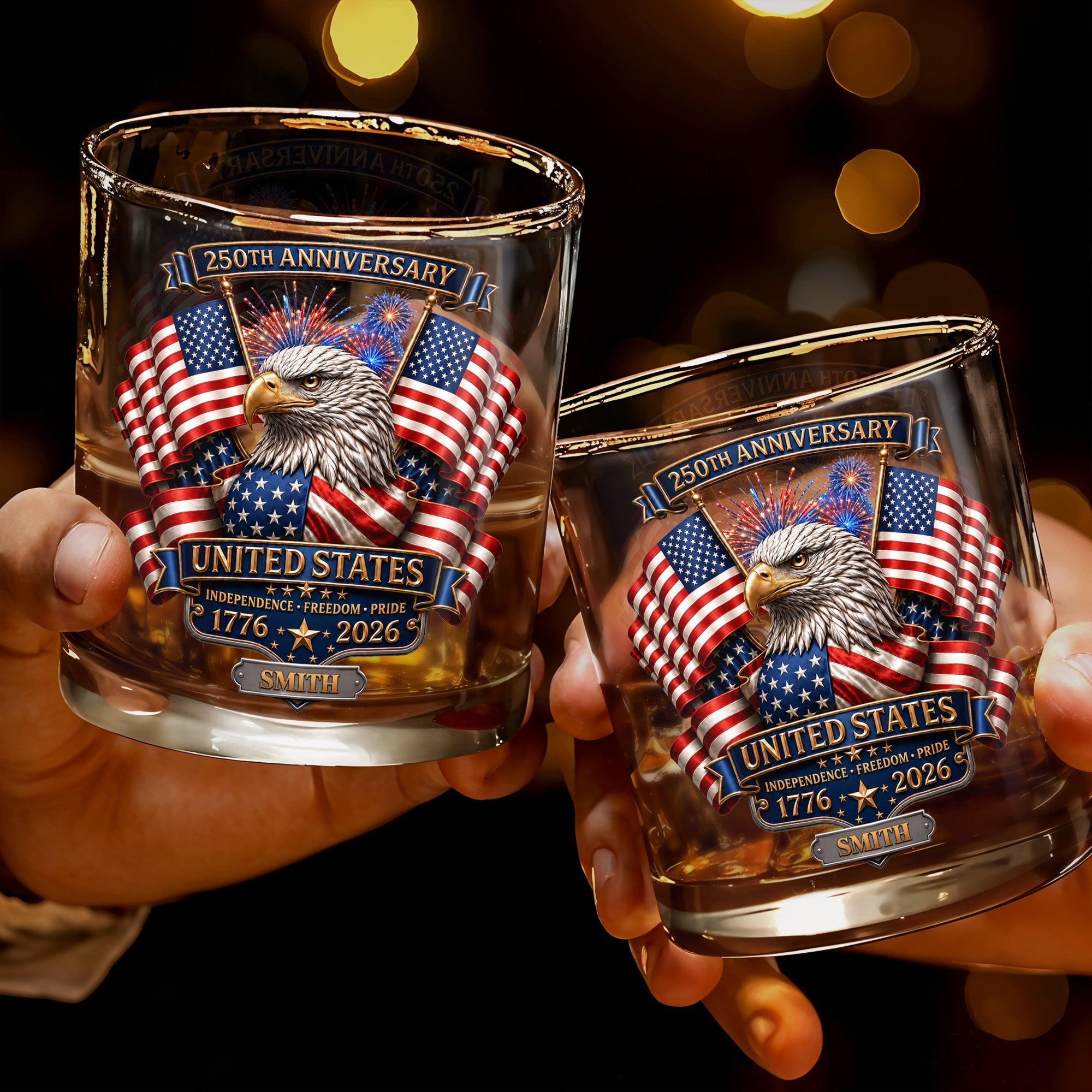 Personalized Custom Whiskey Glass Gift for Dad, USA Flag Design, 8oz or 11oz
