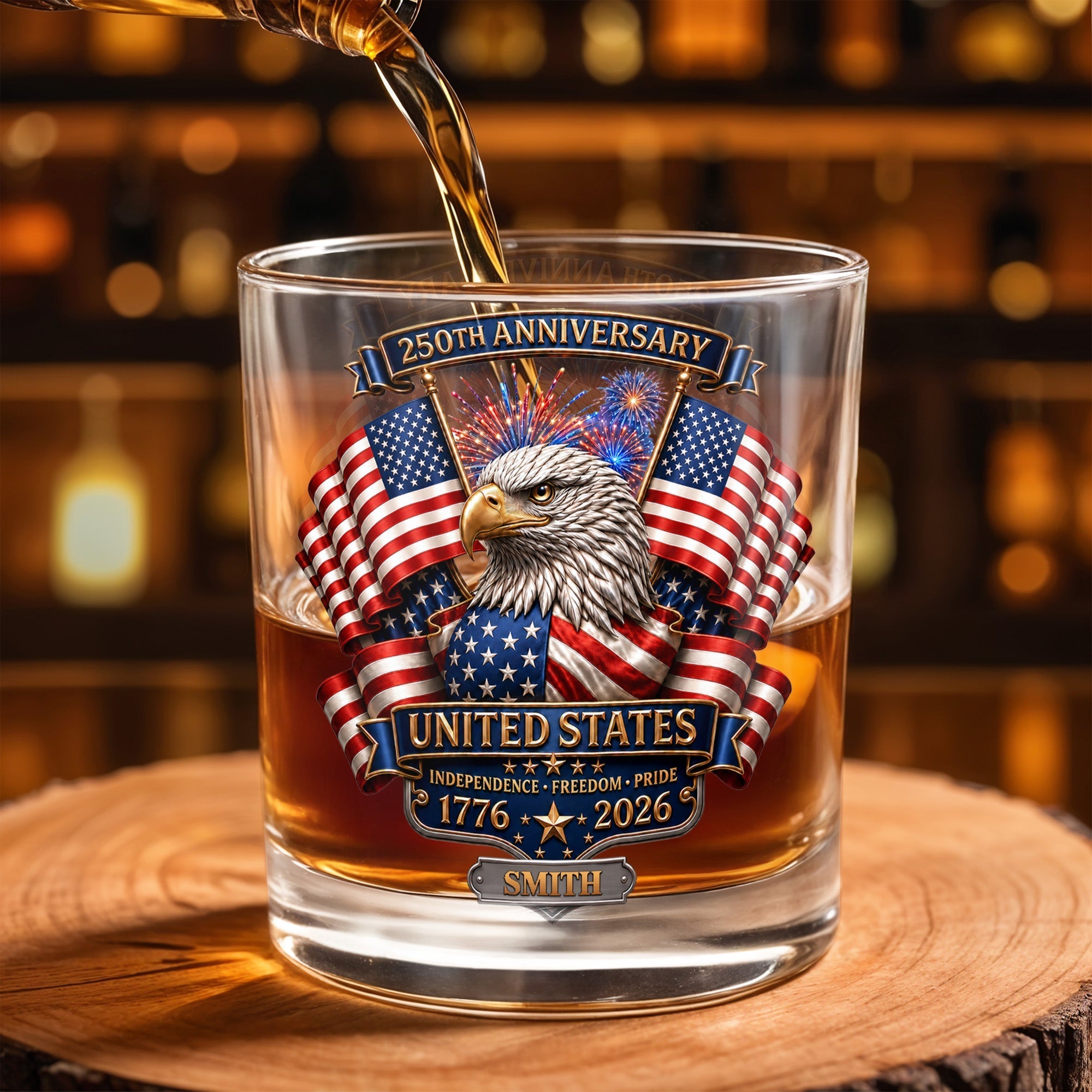 Personalized Custom Whiskey Glass Gift for Dad, USA Flag Design, 8oz or 11oz