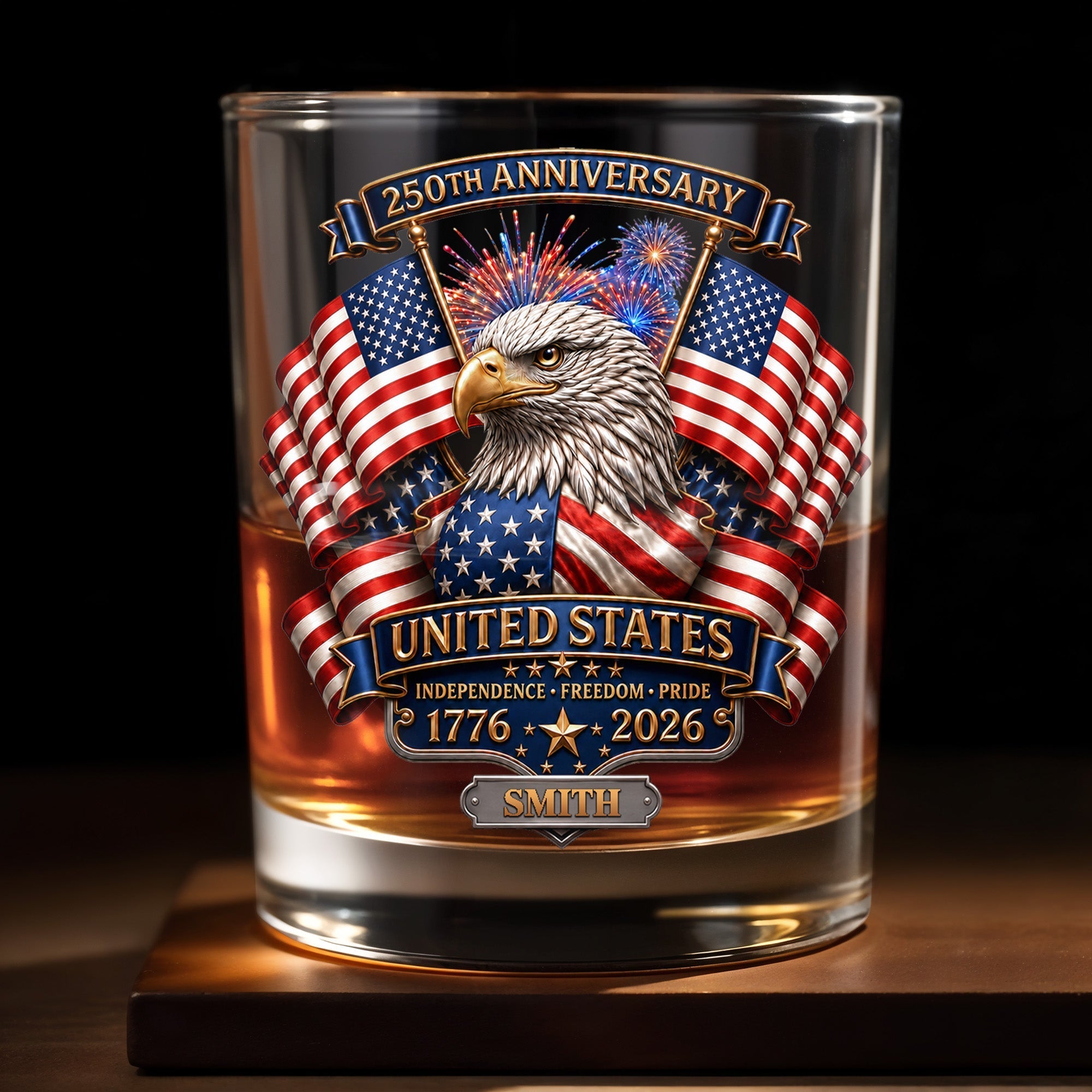 Personalized Custom Whiskey Glass Gift for Dad, USA Flag Design, 8oz or 11oz
