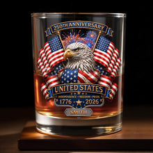 Load image into Gallery viewer, Personalized Custom Whiskey Glass Gift for Dad, USA Flag Design, 8oz or 11oz
