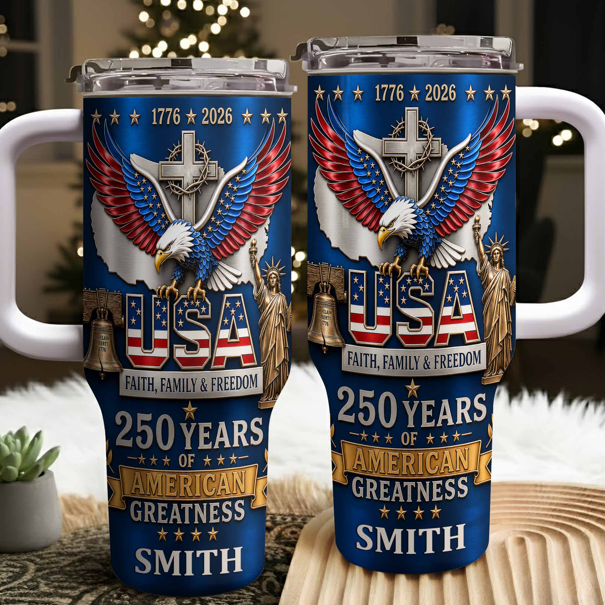 Personalized 40oz Tumbler USA Flag Eagle Custom Name Gift for Dad