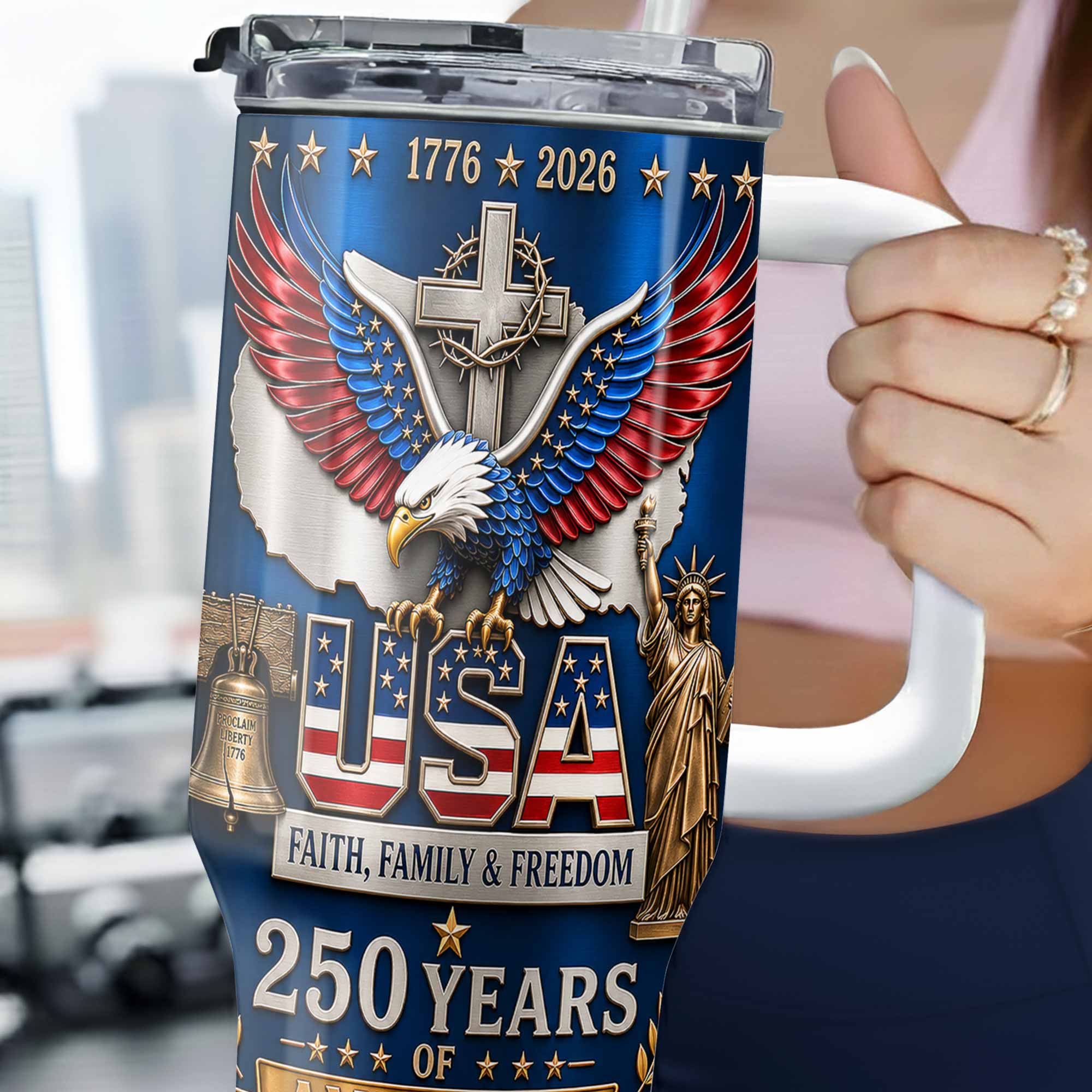 Personalized 40oz Tumbler USA Flag Eagle Custom Name Gift for Dad