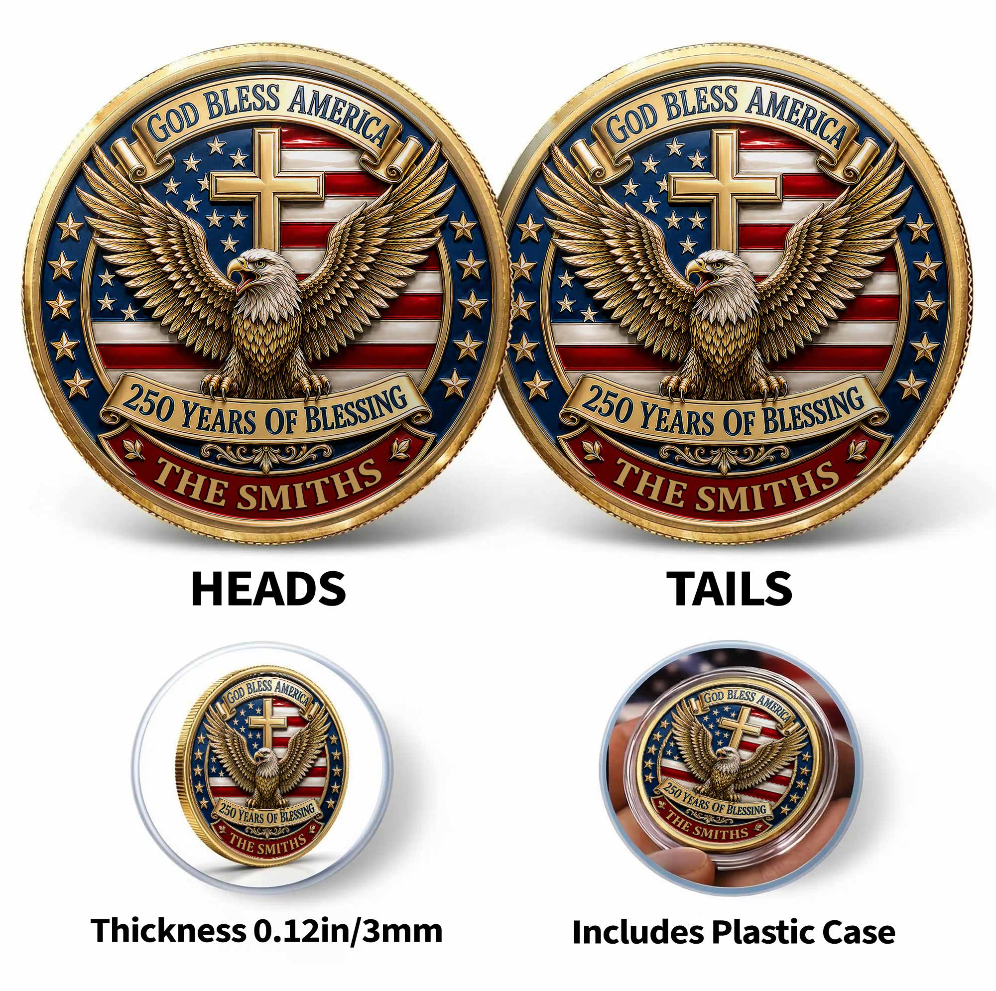 Custom Commemorative Coin God Bless America 250th Anniversary Gift for Dad