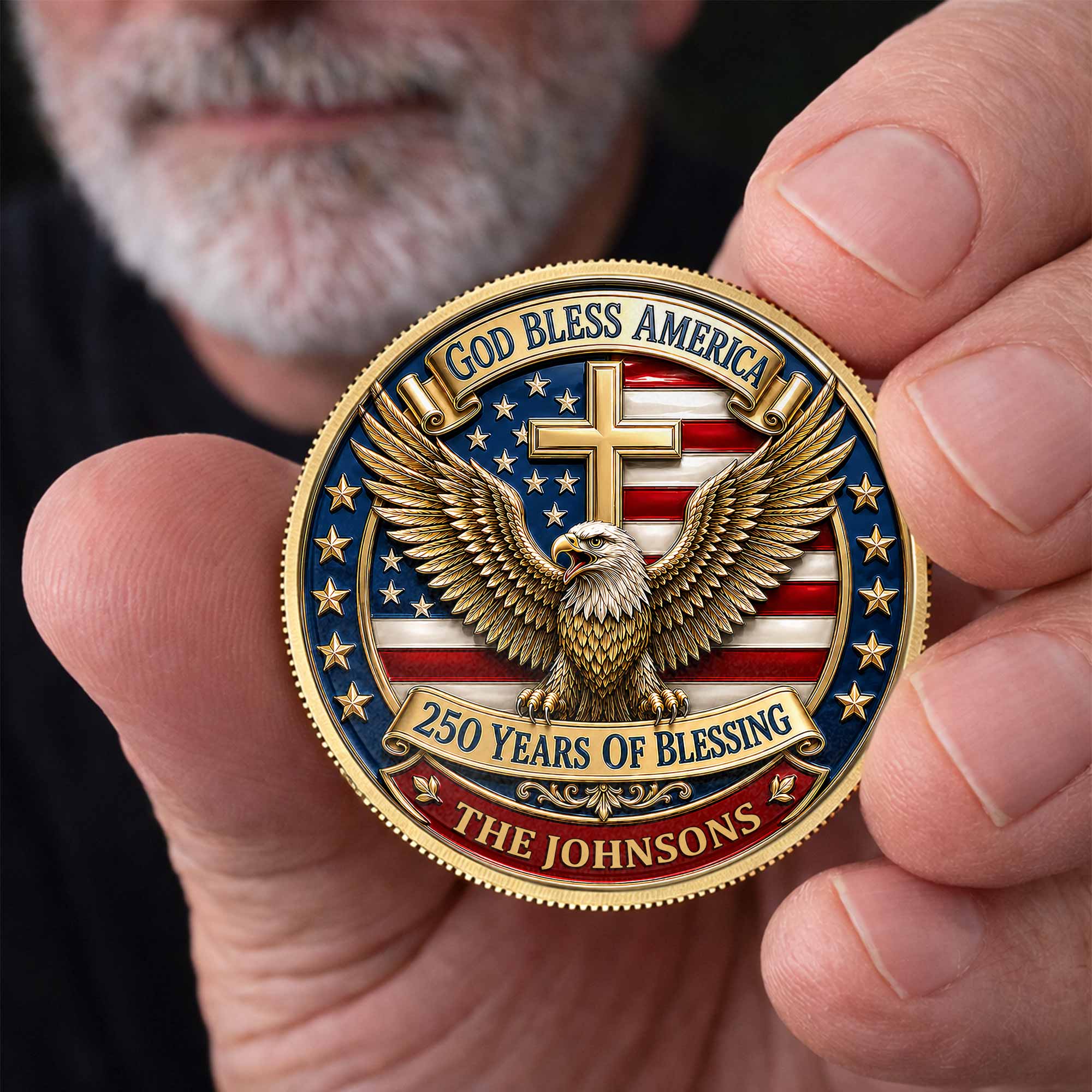 Custom Commemorative Coin God Bless America 250th Anniversary Gift for Dad