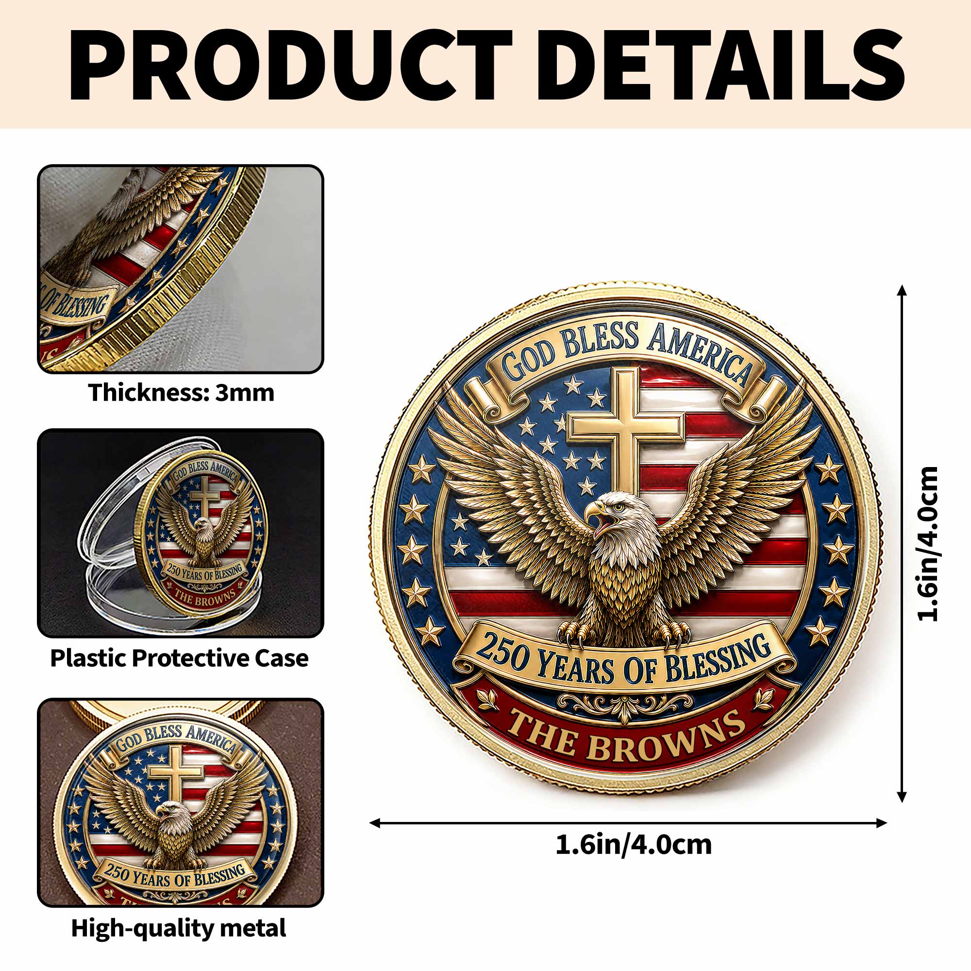 Custom Commemorative Coin God Bless America 250th Anniversary Gift for Dad