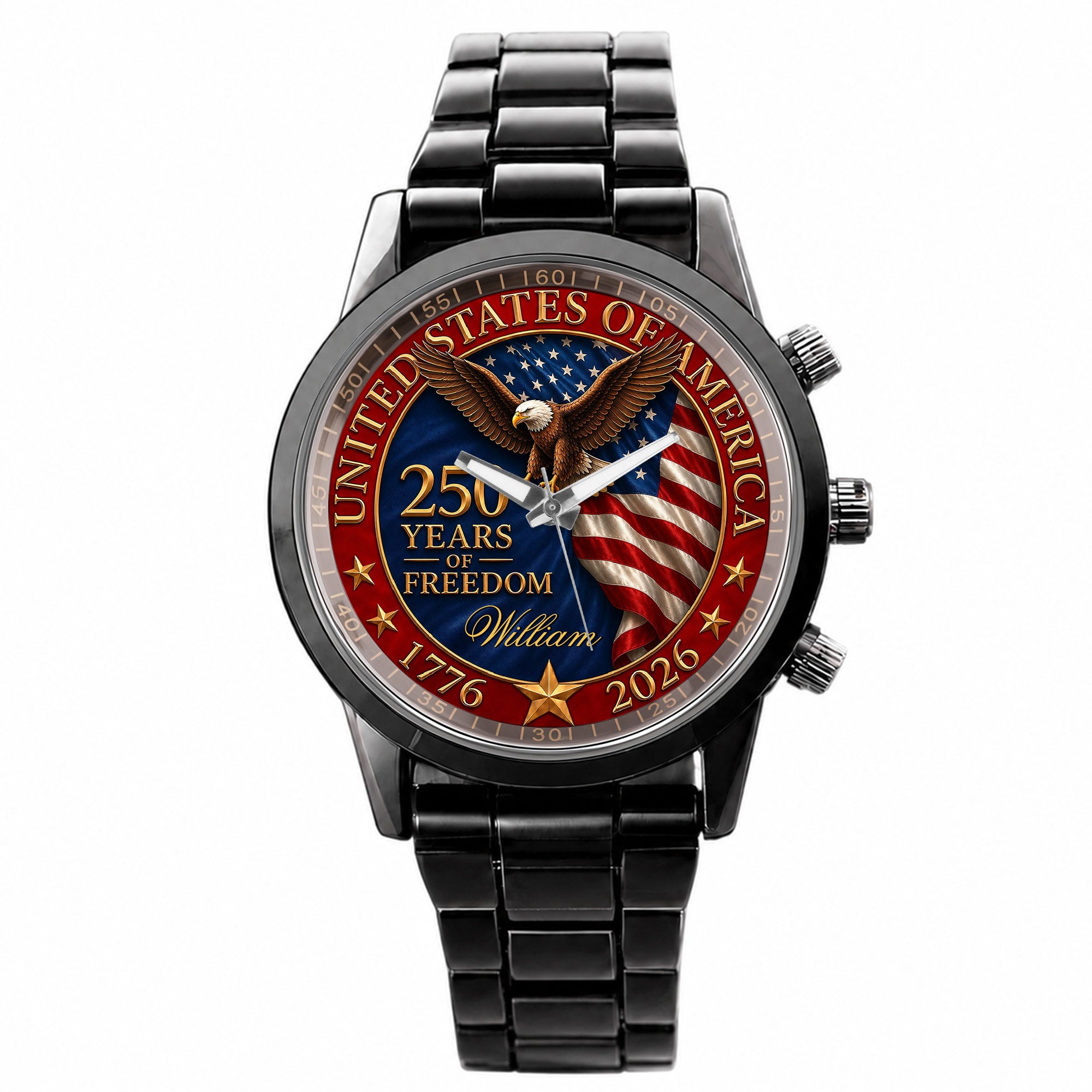 Personalized Men's Watch Custom Name Eagle Flag Gift for Dad