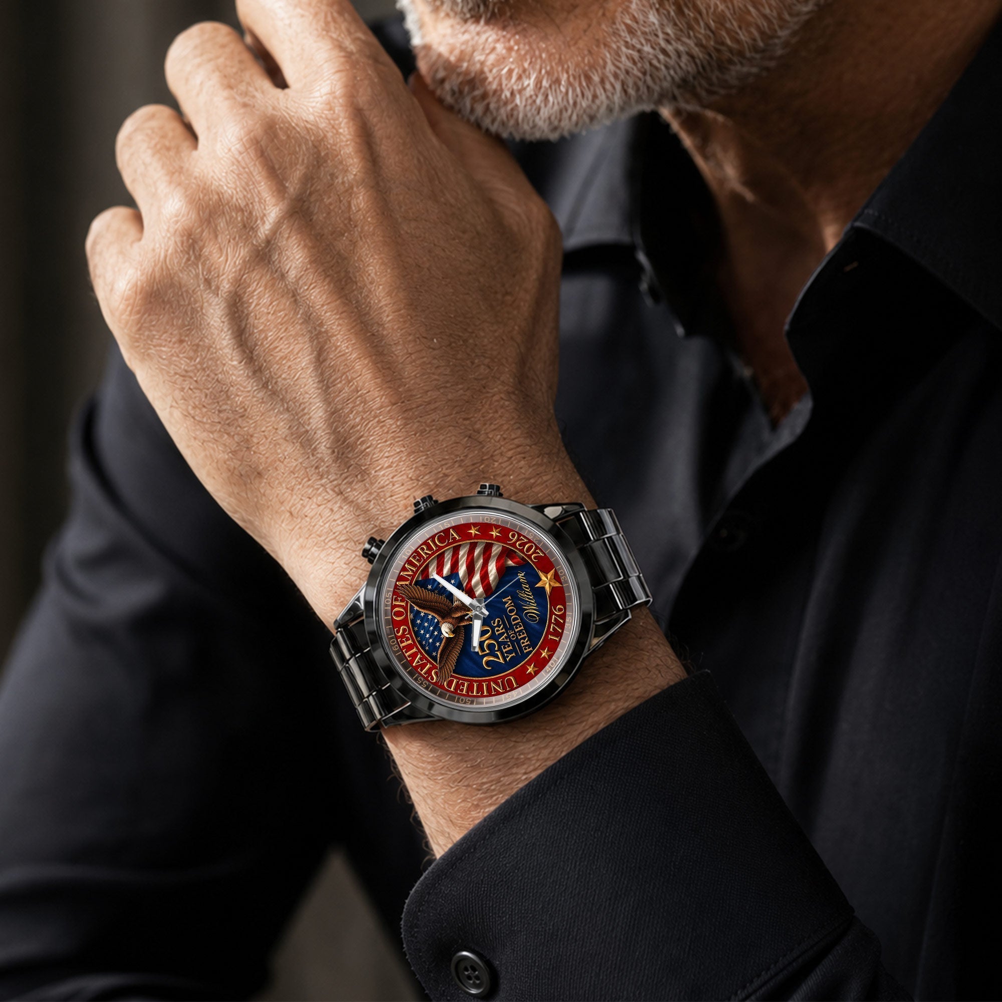 Personalized Men's Watch Custom Name Eagle Flag Gift for Dad