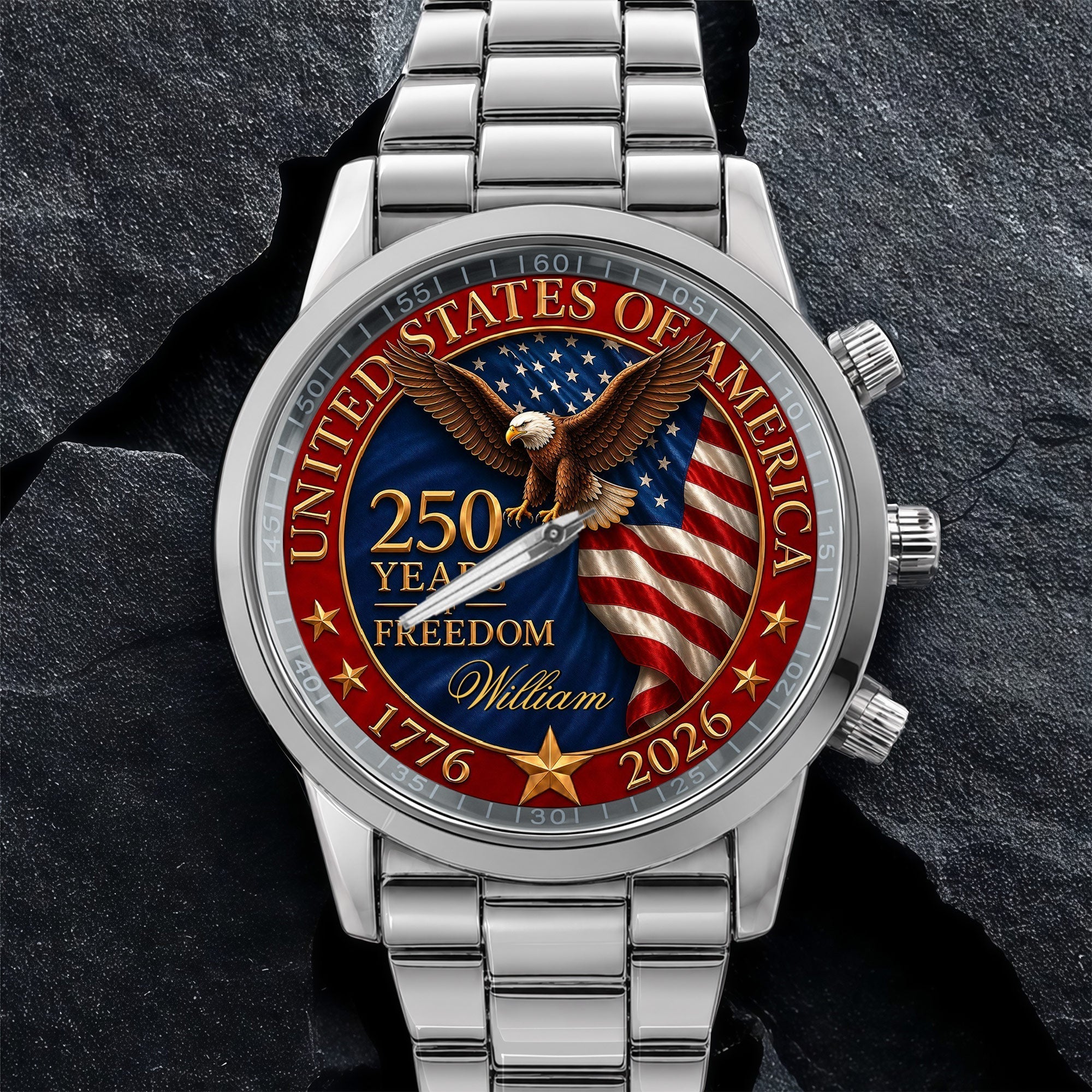 Personalized Men's Watch Custom Name Eagle Flag Gift for Dad