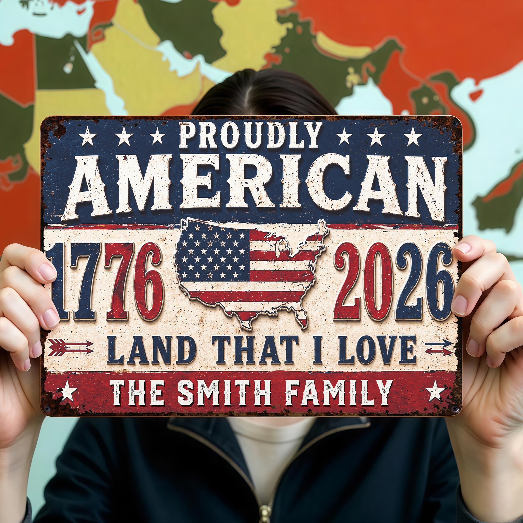 Personalized USA Map Metal Sign Custom Name Gift for Dad