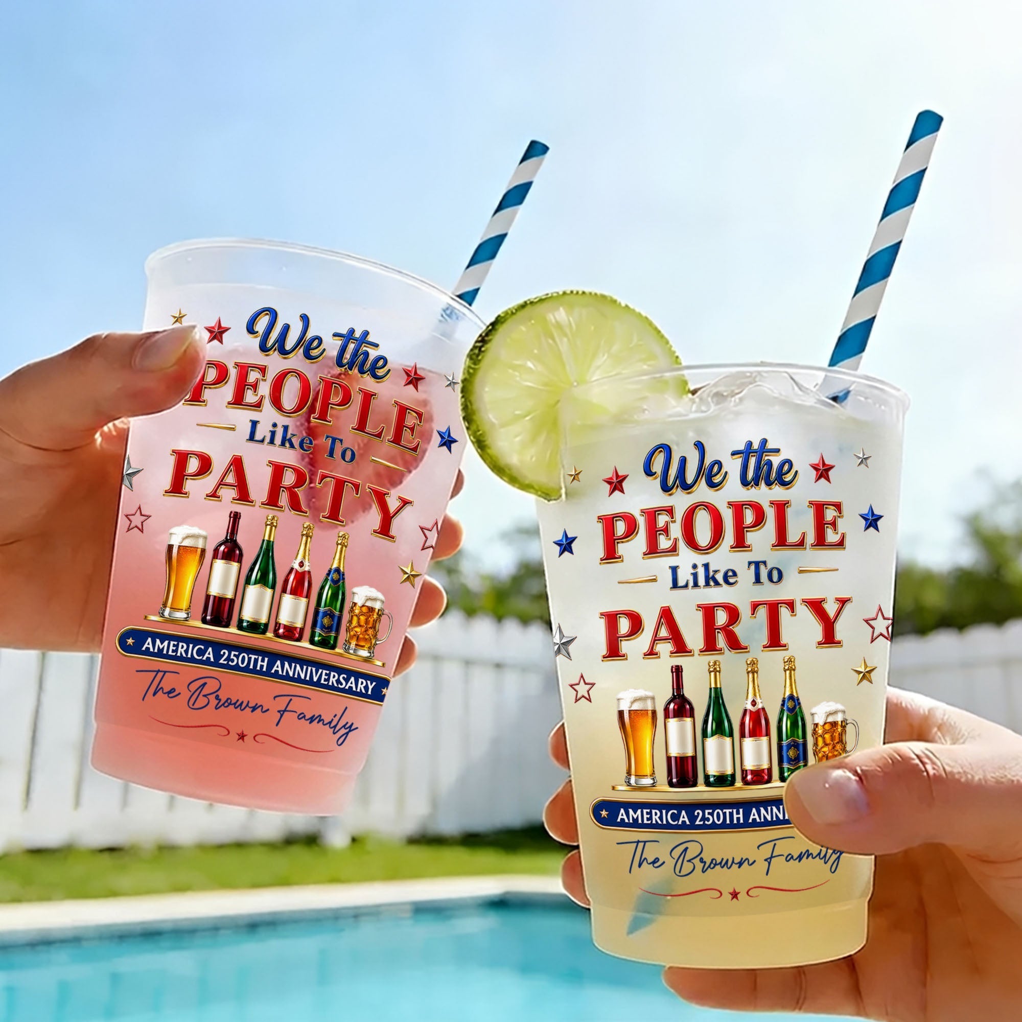 Personalized Frosted Cups Custom Name Party Gift for 4th of July