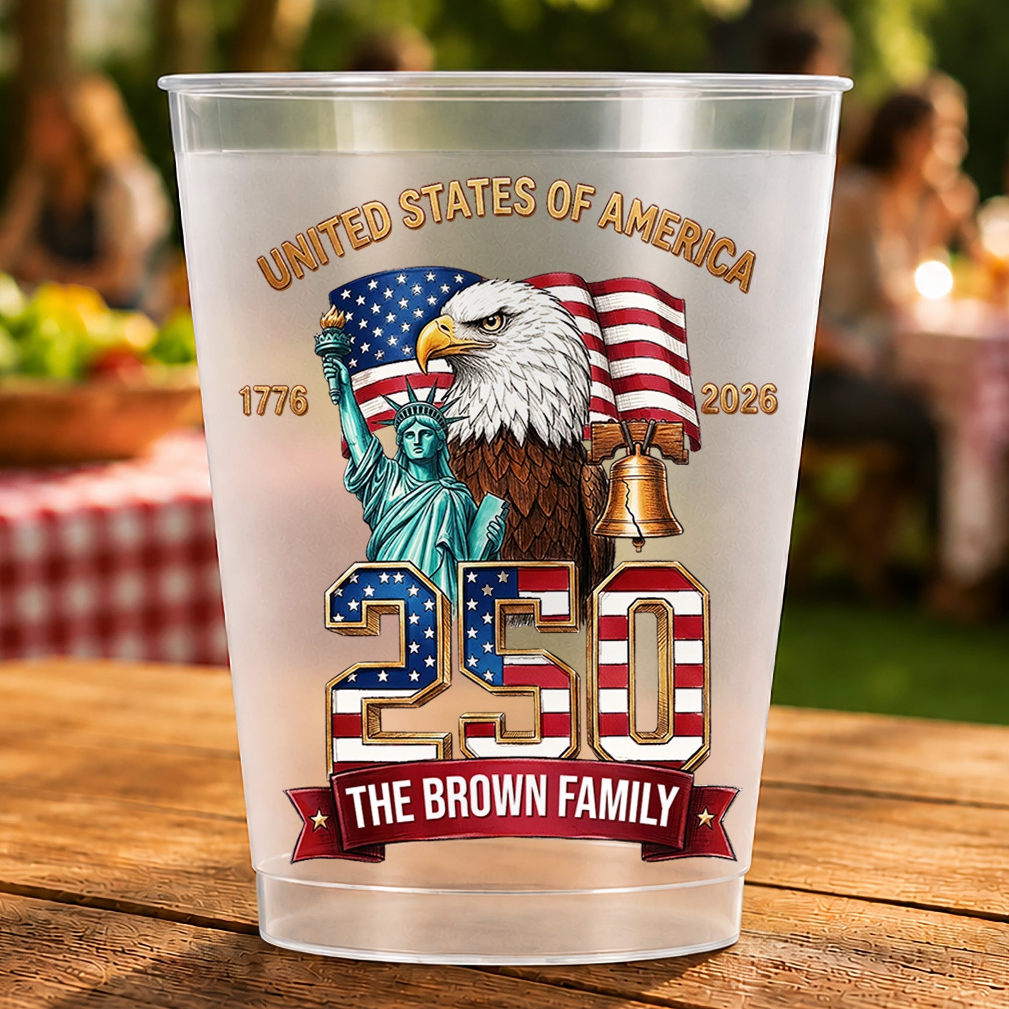 Personalized Frosted Cups Custom Family Name USA Eagle Gift