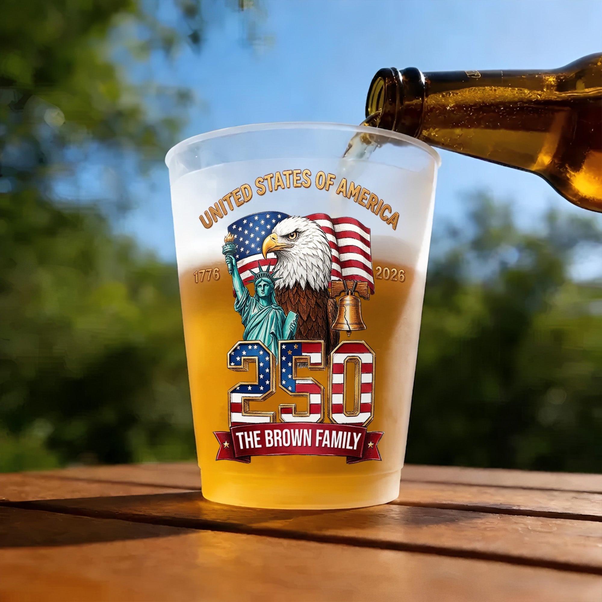 Personalized Frosted Cups Custom Family Name USA Eagle Gift