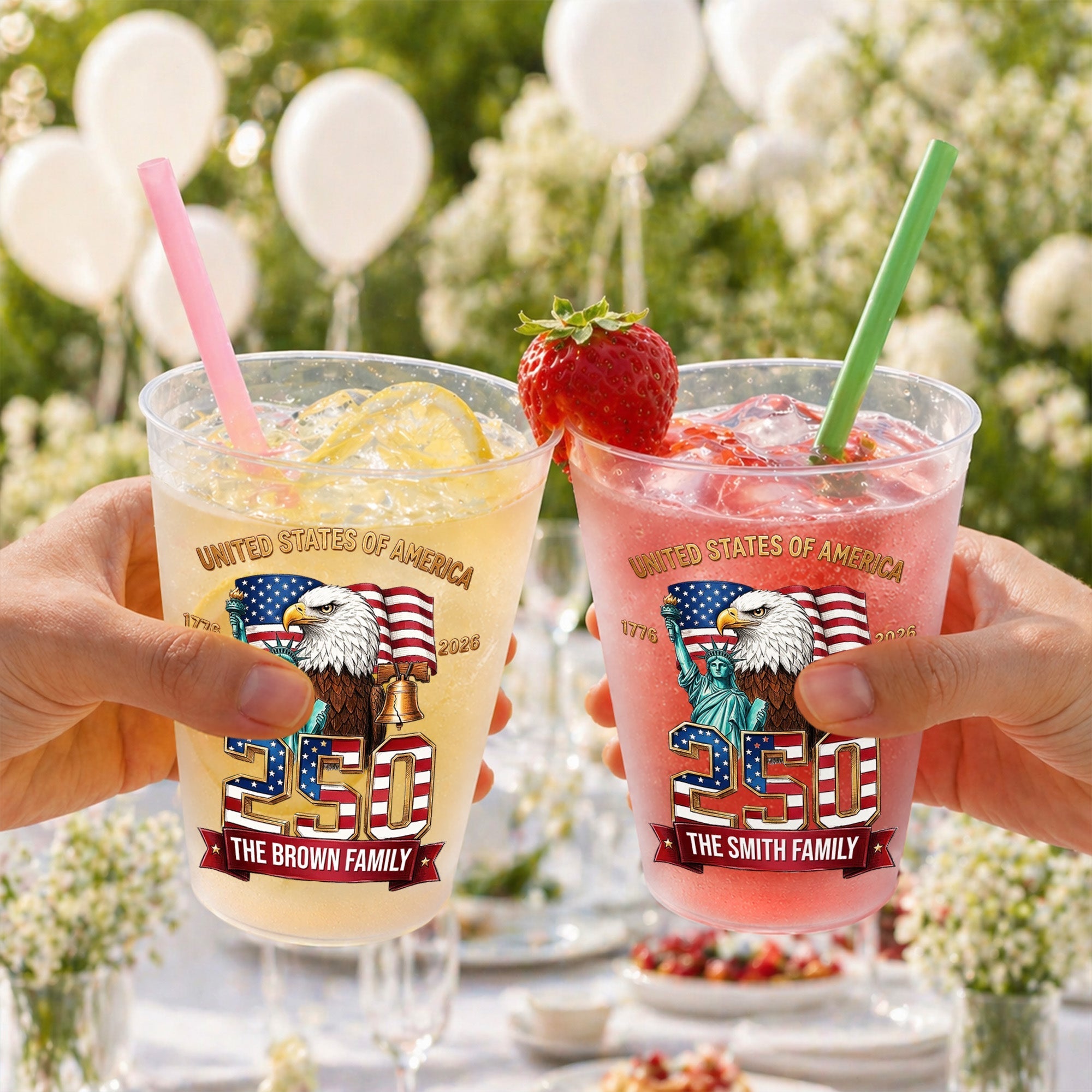 Personalized Frosted Cups Custom Family Name USA Eagle Gift
