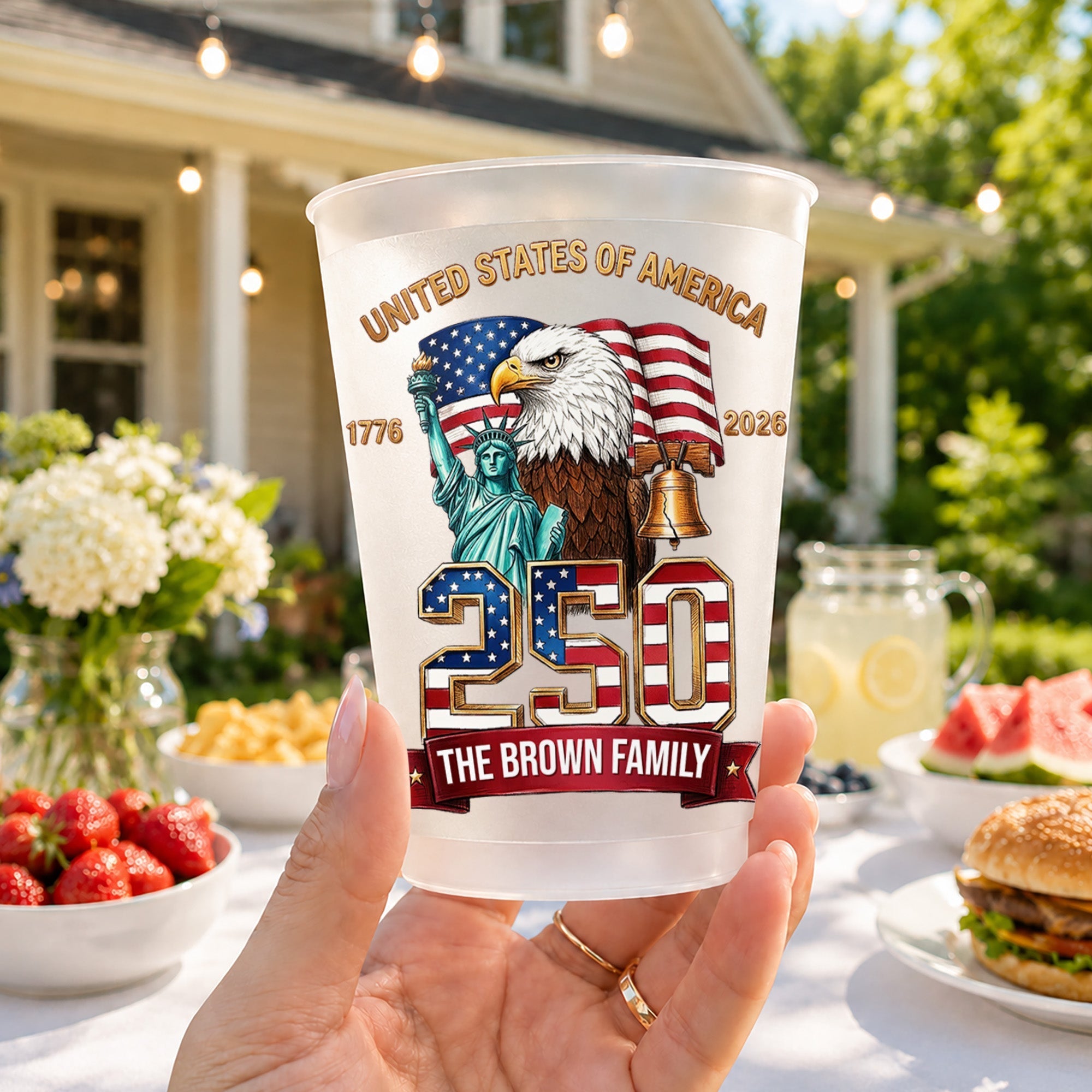 Personalized Frosted Cups Custom Family Name USA Eagle Gift