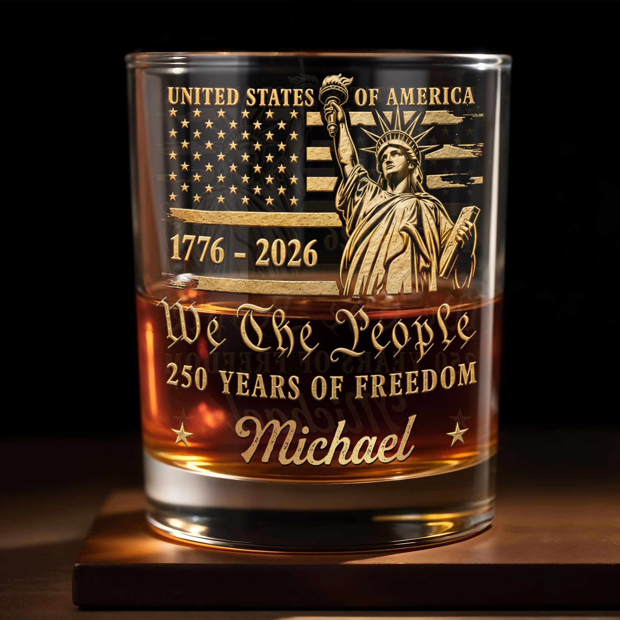 Personalized Custom Whiskey Glass American Flag Gift for Dad