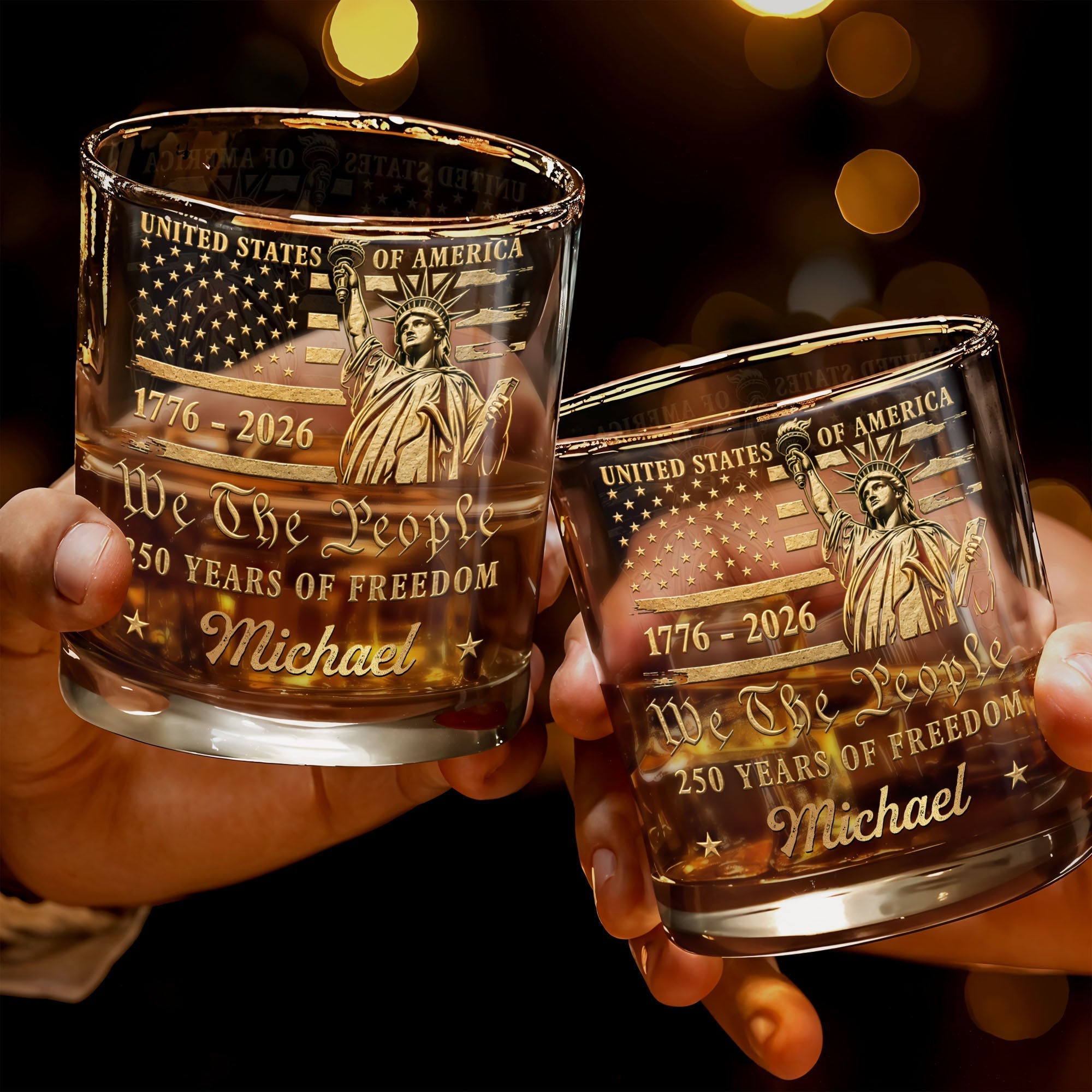 Personalized Custom Whiskey Glass American Flag Gift for Dad