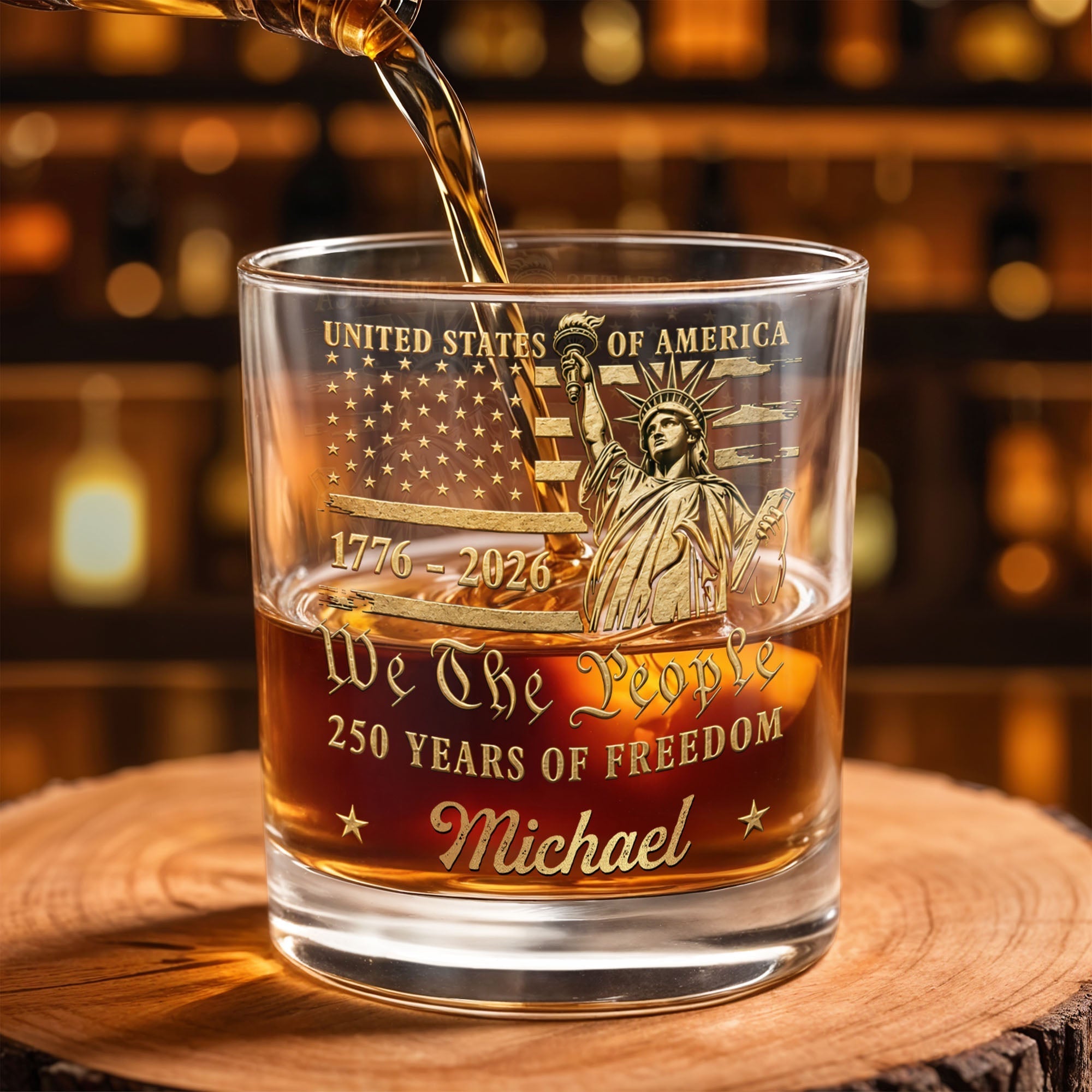 Personalized Custom Whiskey Glass American Flag Gift for Dad