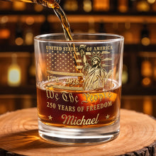 Load image into Gallery viewer, Personalized Custom Whiskey Glass American Flag Gift for Dad
